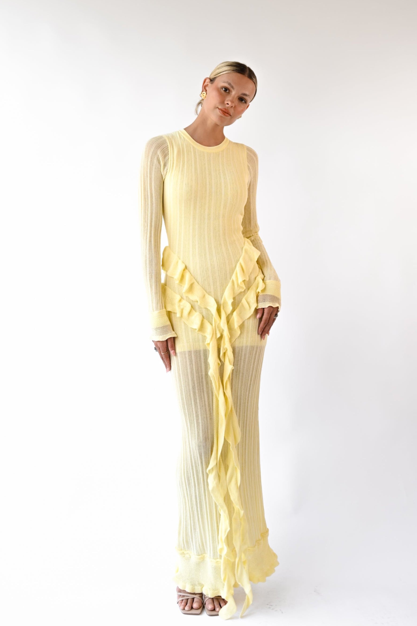 Yellow The Label Presley Knit Dress Butter M Yellow The Label Presley Knit Dress Butter M