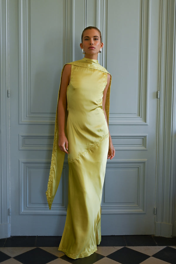 Nina Silk Dress — Chartreuse