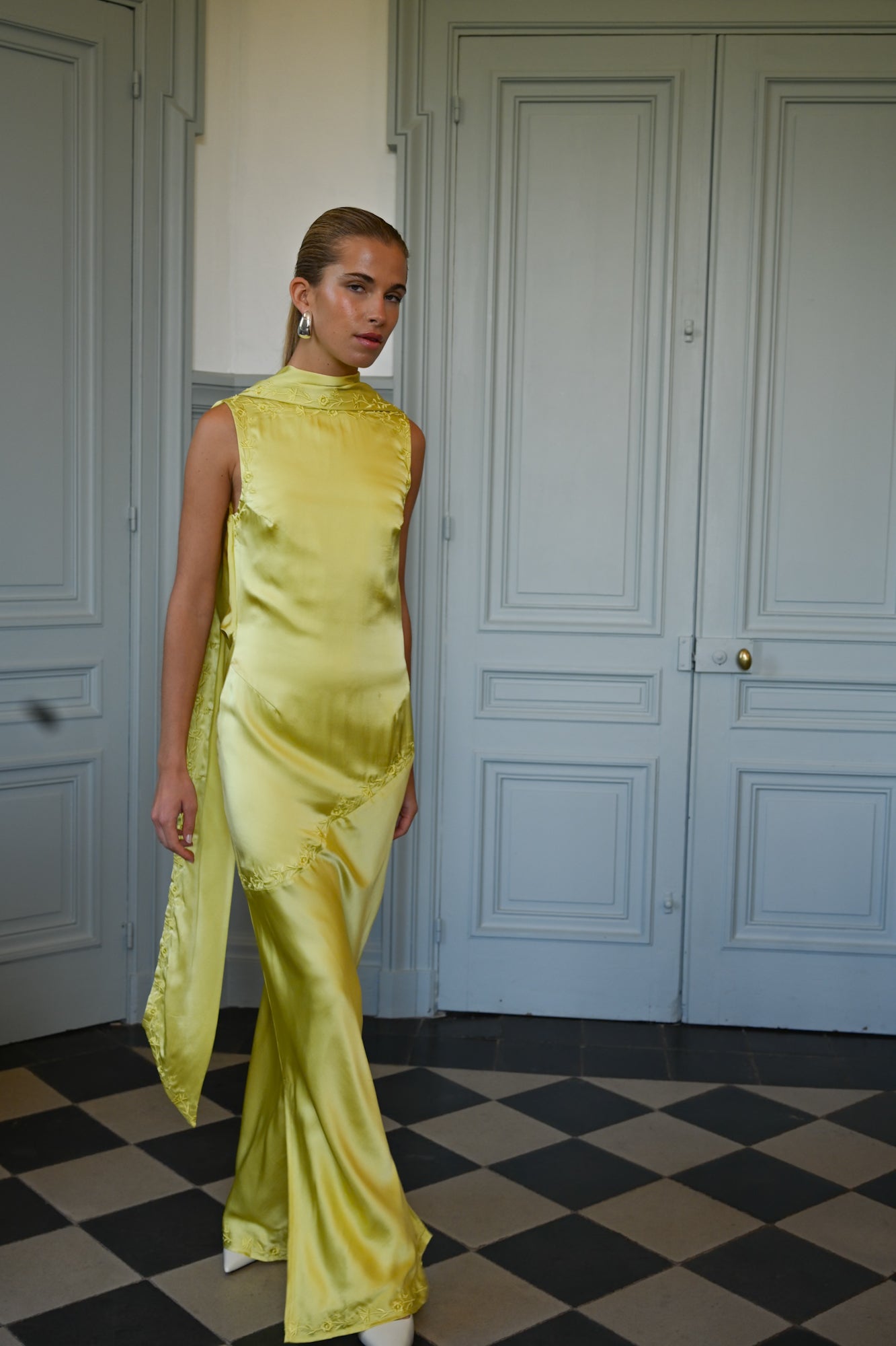 Nina Silk Dress — Chartreuse