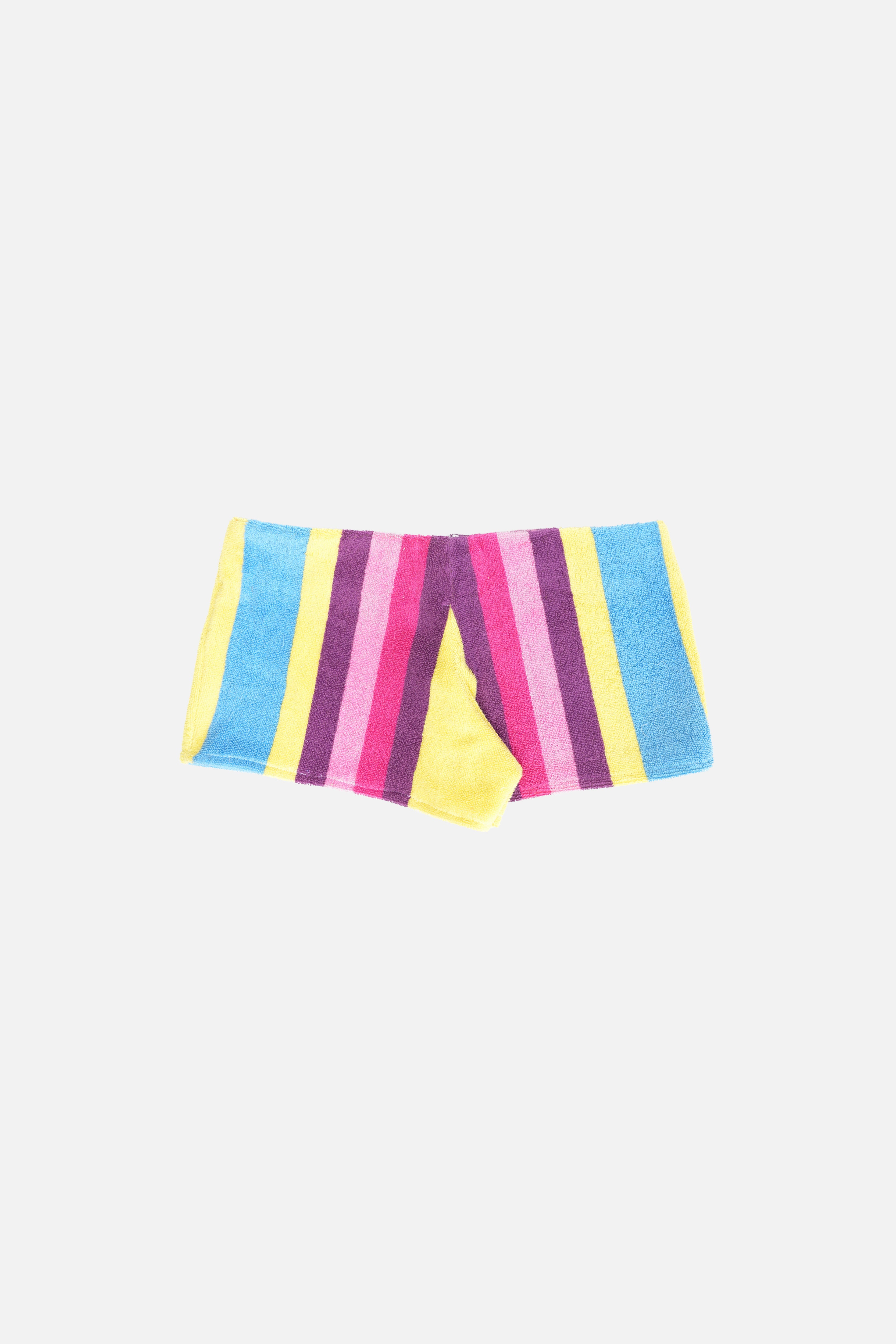 Towel Upcycled Mini Shorts — Block Stripe