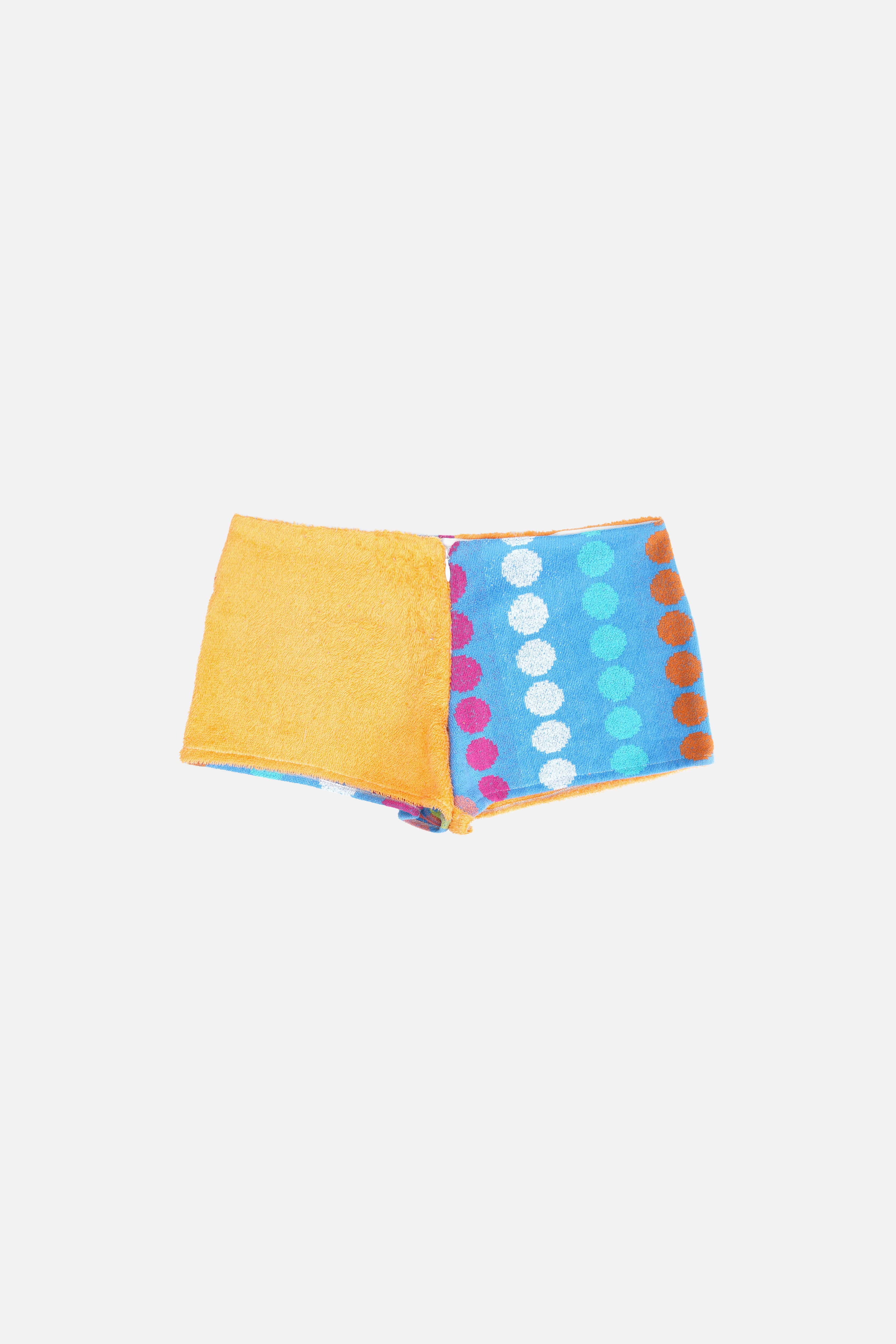 Towel Upcycled Mini Shorts — Colorblock Dot