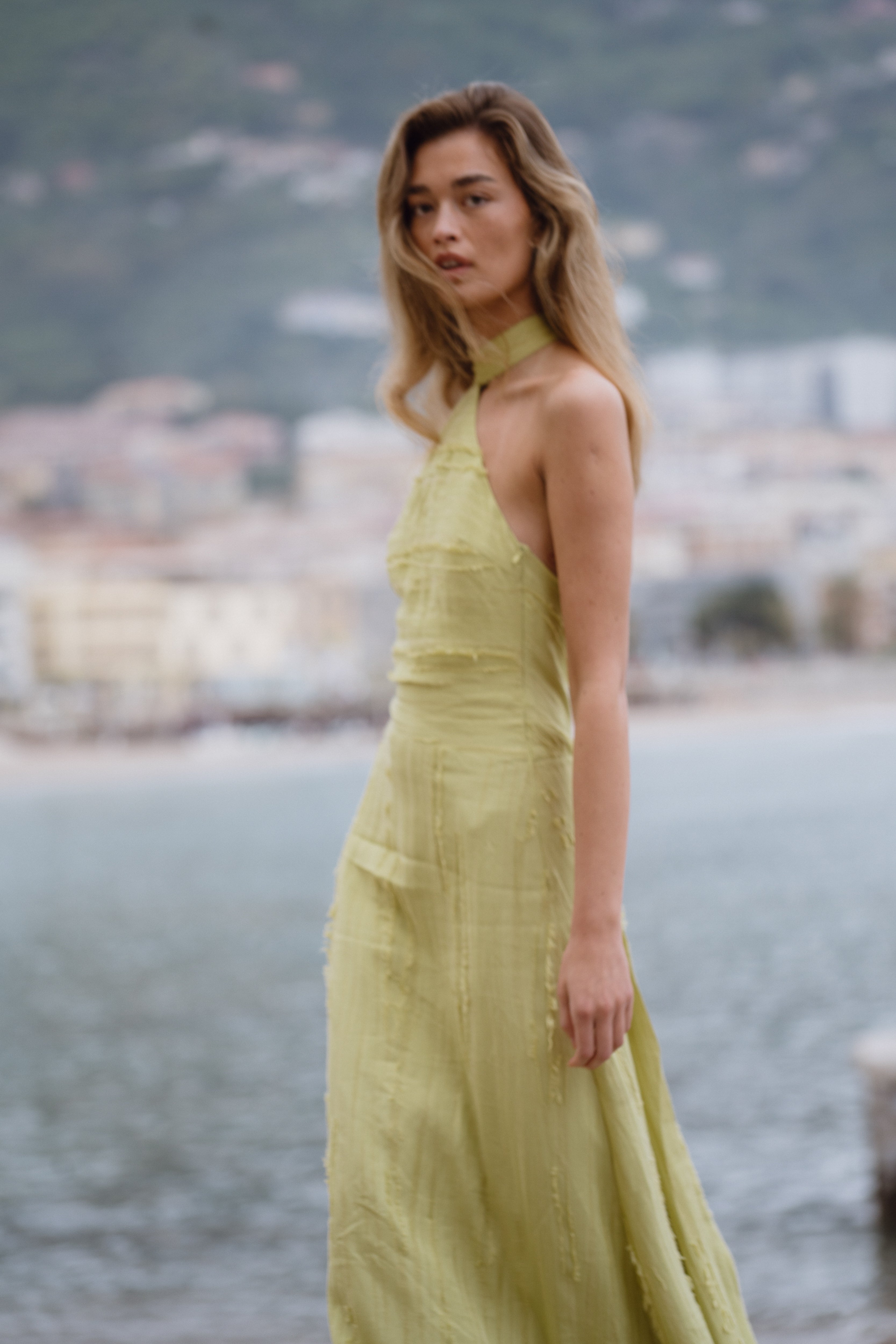 Palmetto Textured Dress — Chartreuse