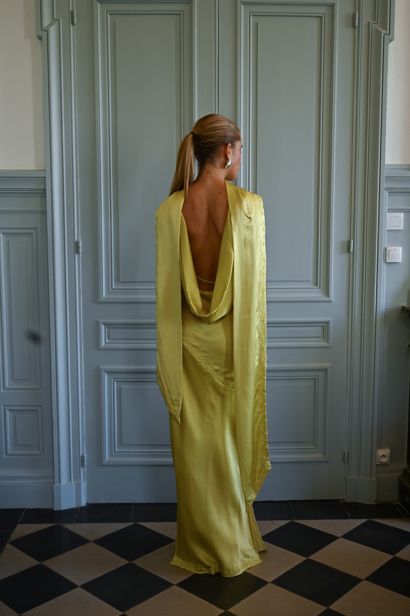 Nina Silk Dress — Chartreuse