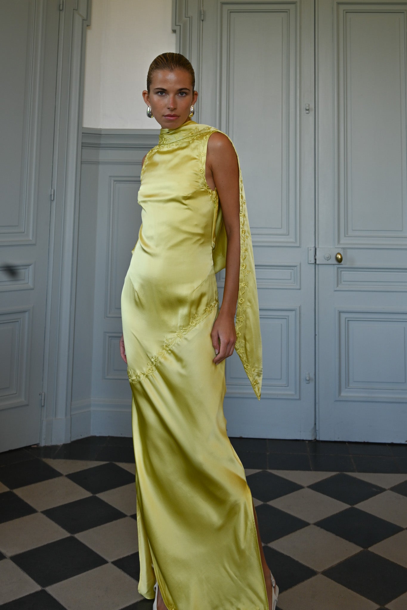 Nina Silk Dress — Chartreuse