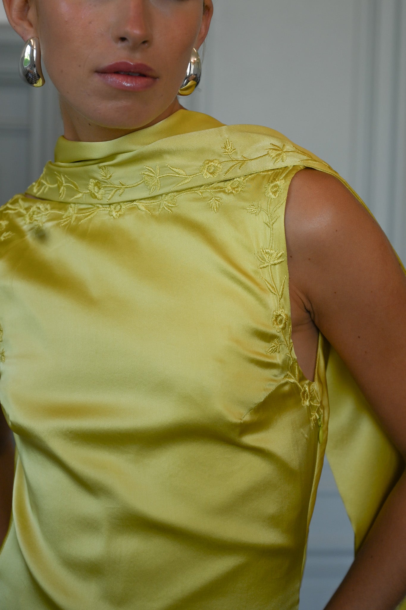 Nina Silk Dress — Chartreuse