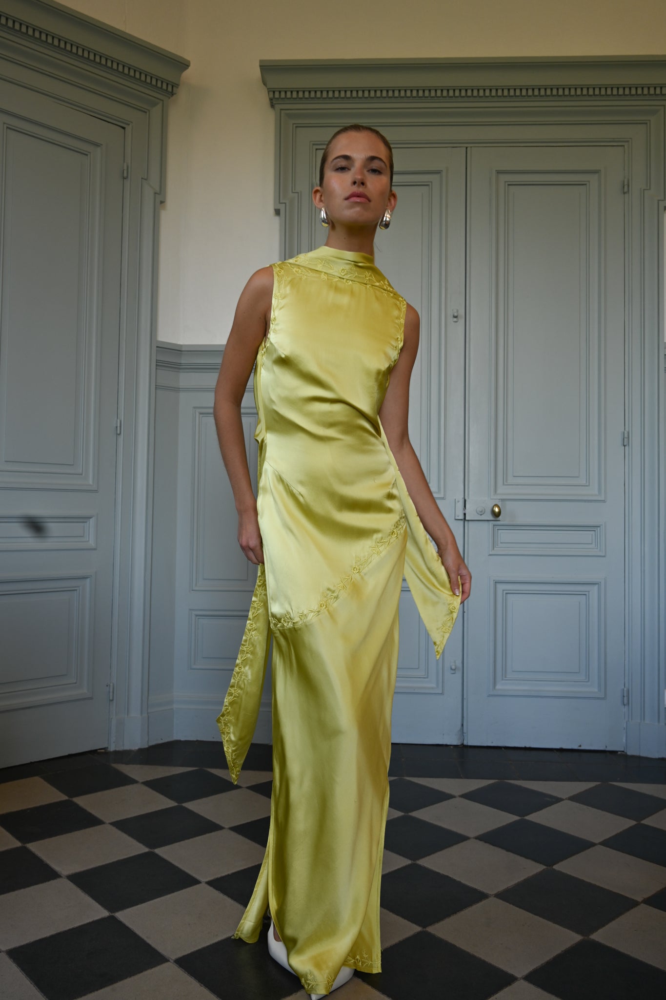 Nina Silk Dress — Chartreuse