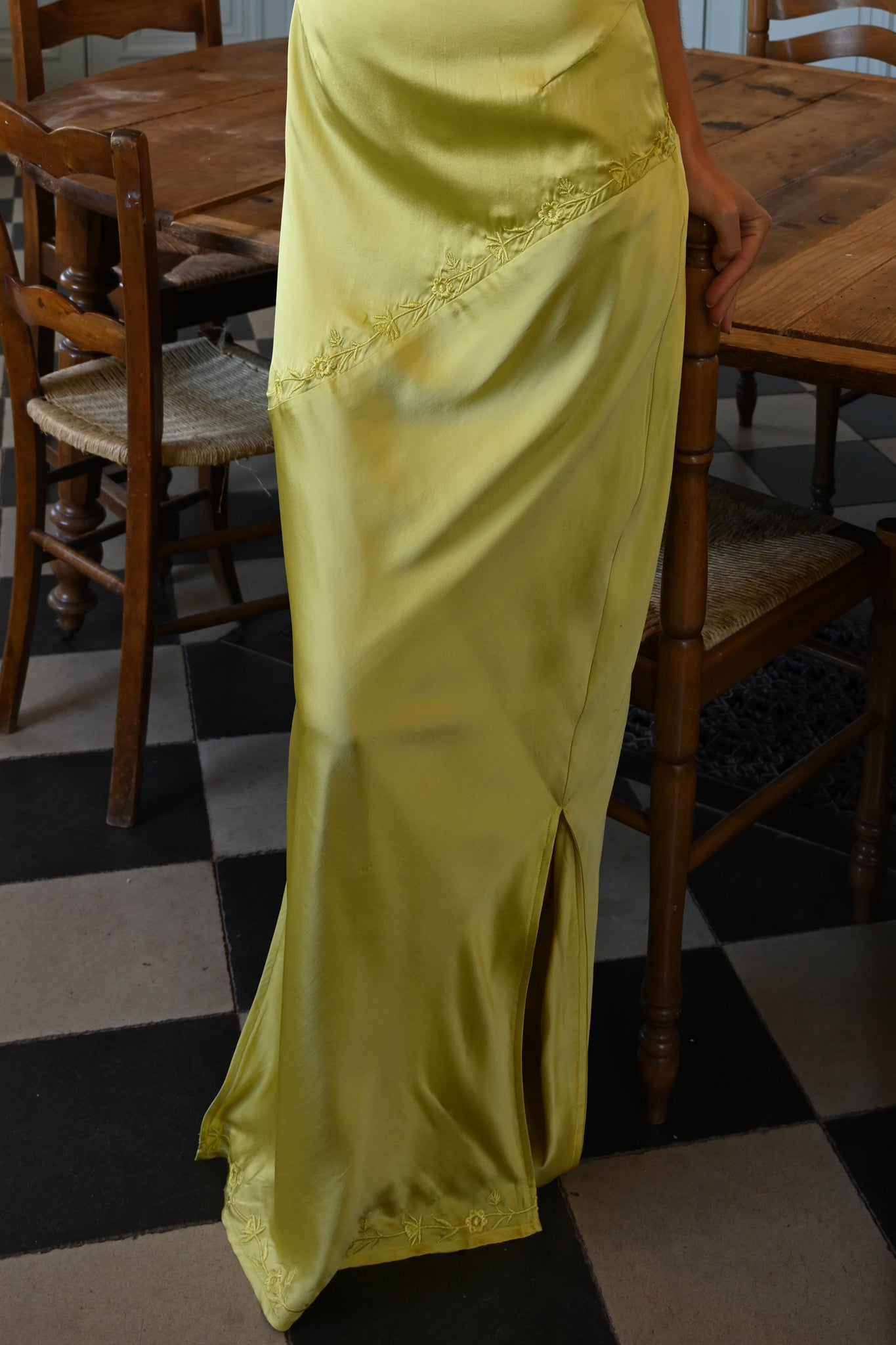 Nina Silk Dress — Chartreuse