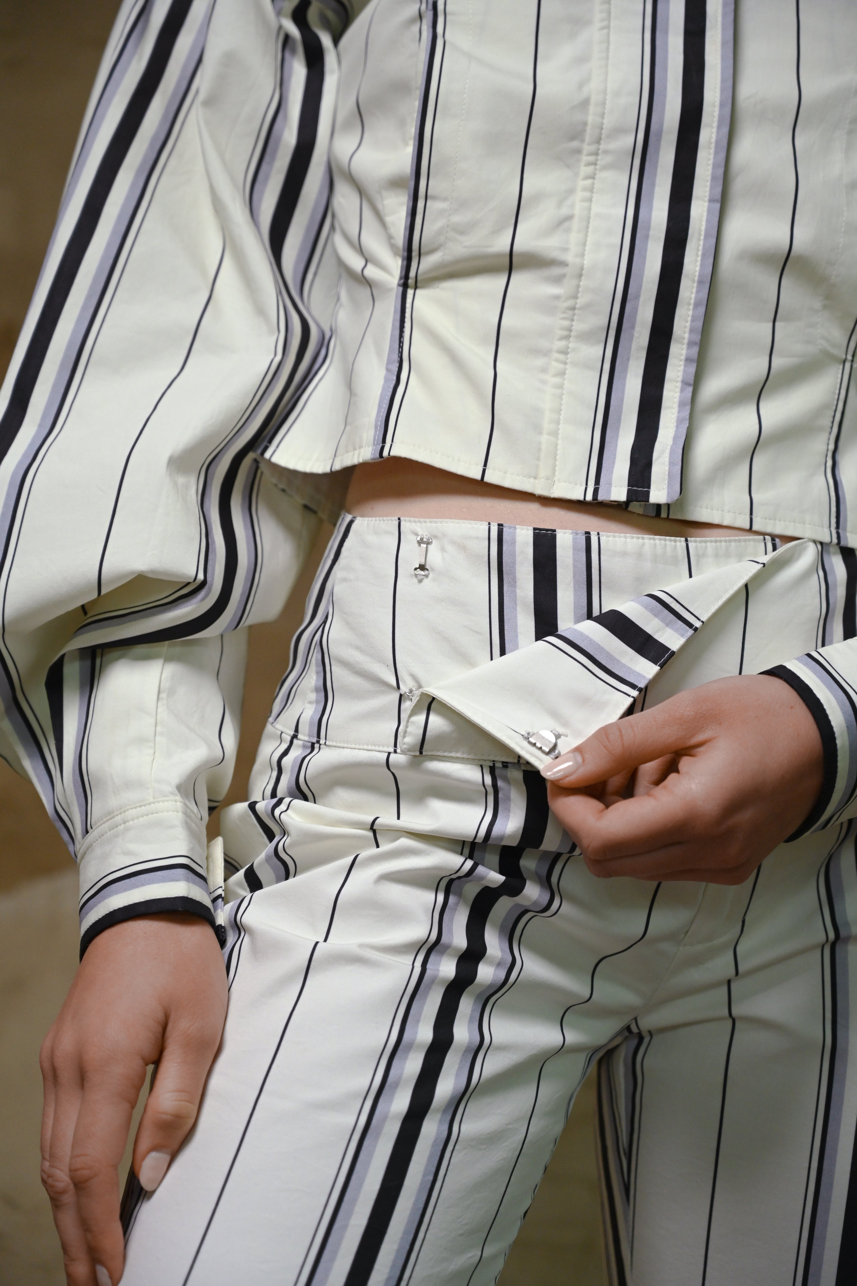 Tilly Cotton Trouser — Offwhite Striped