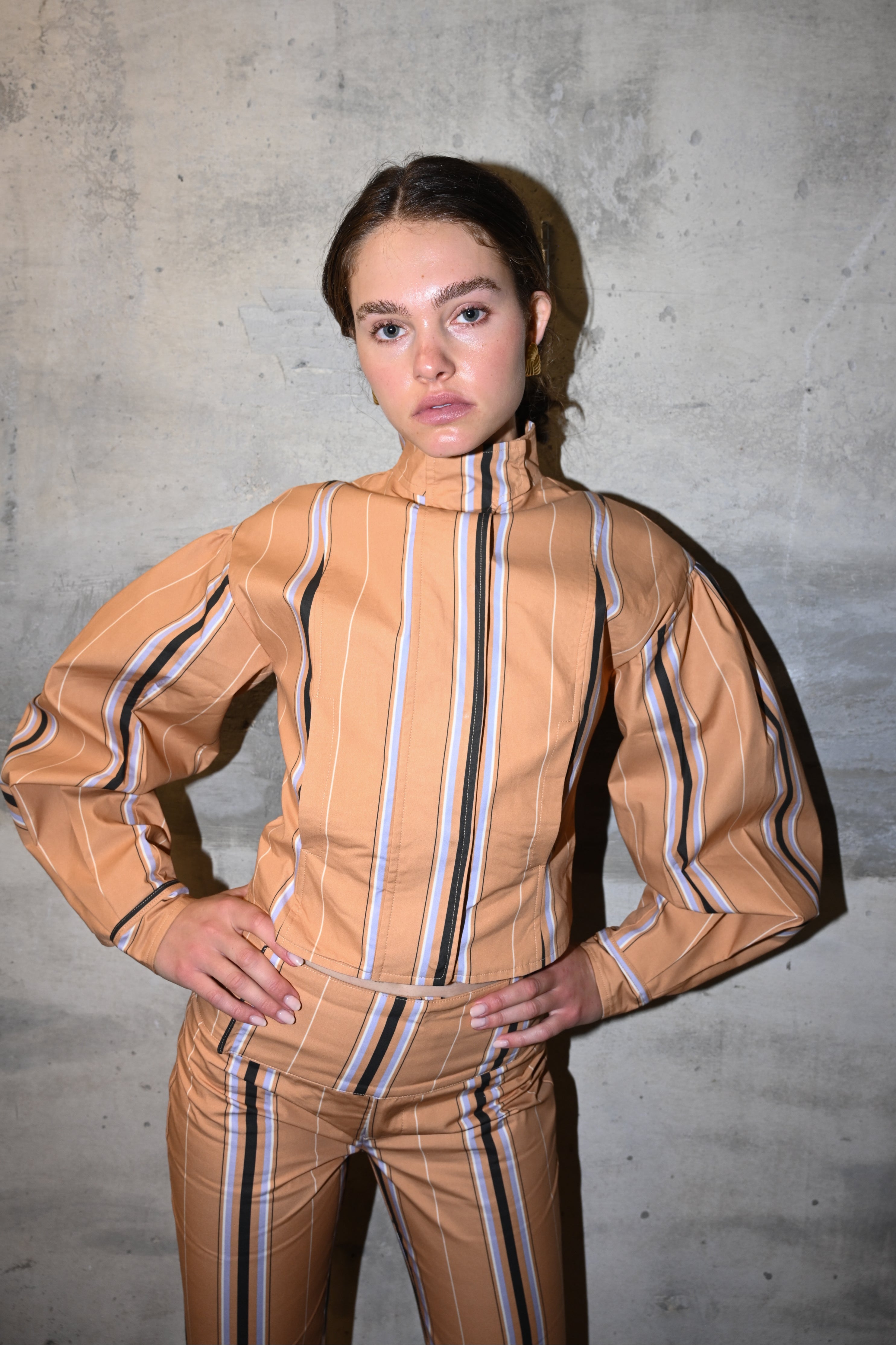 Mindy Cotton Jacket — Camel Striped