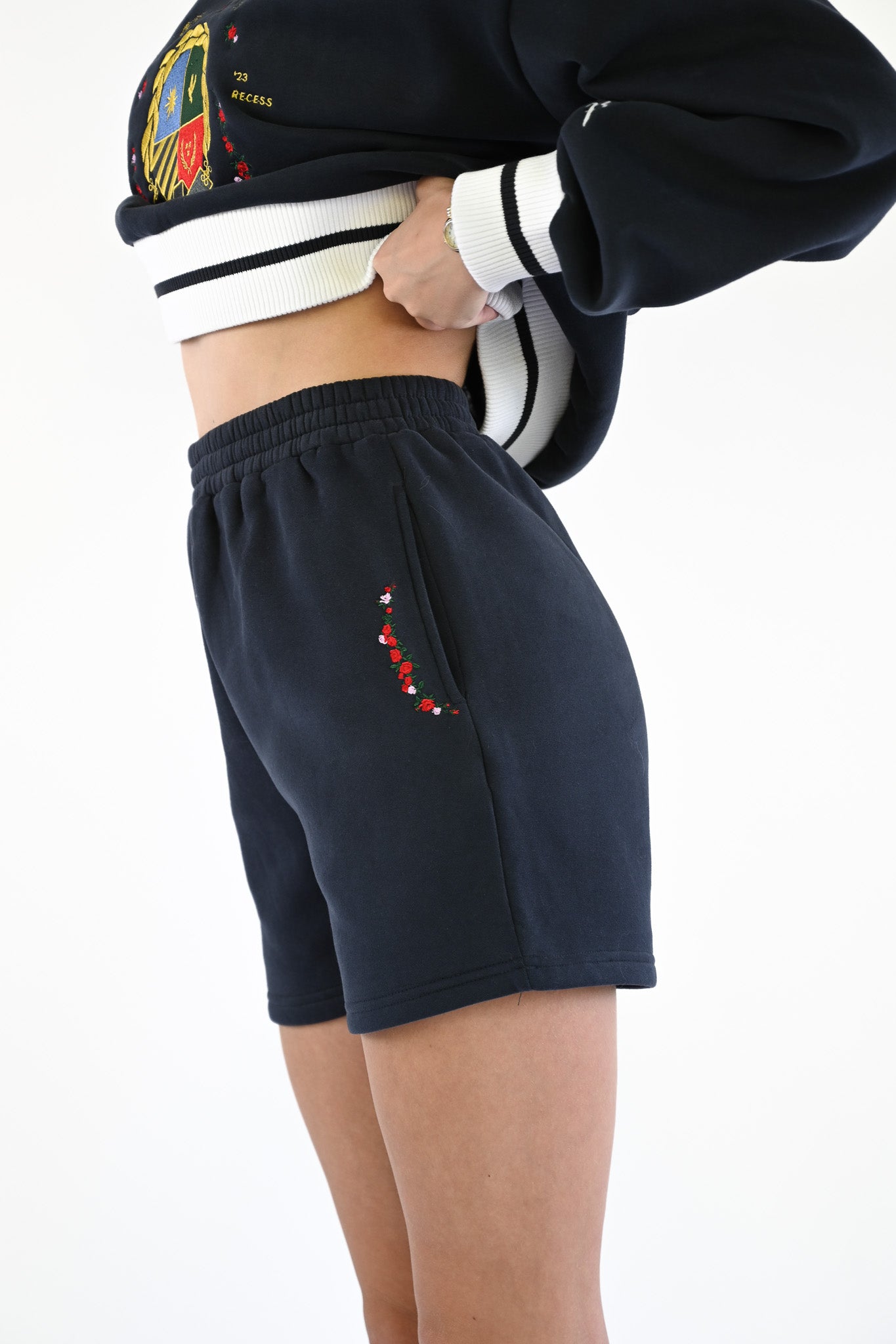 Herald Floral Sweat Shorts — Navy