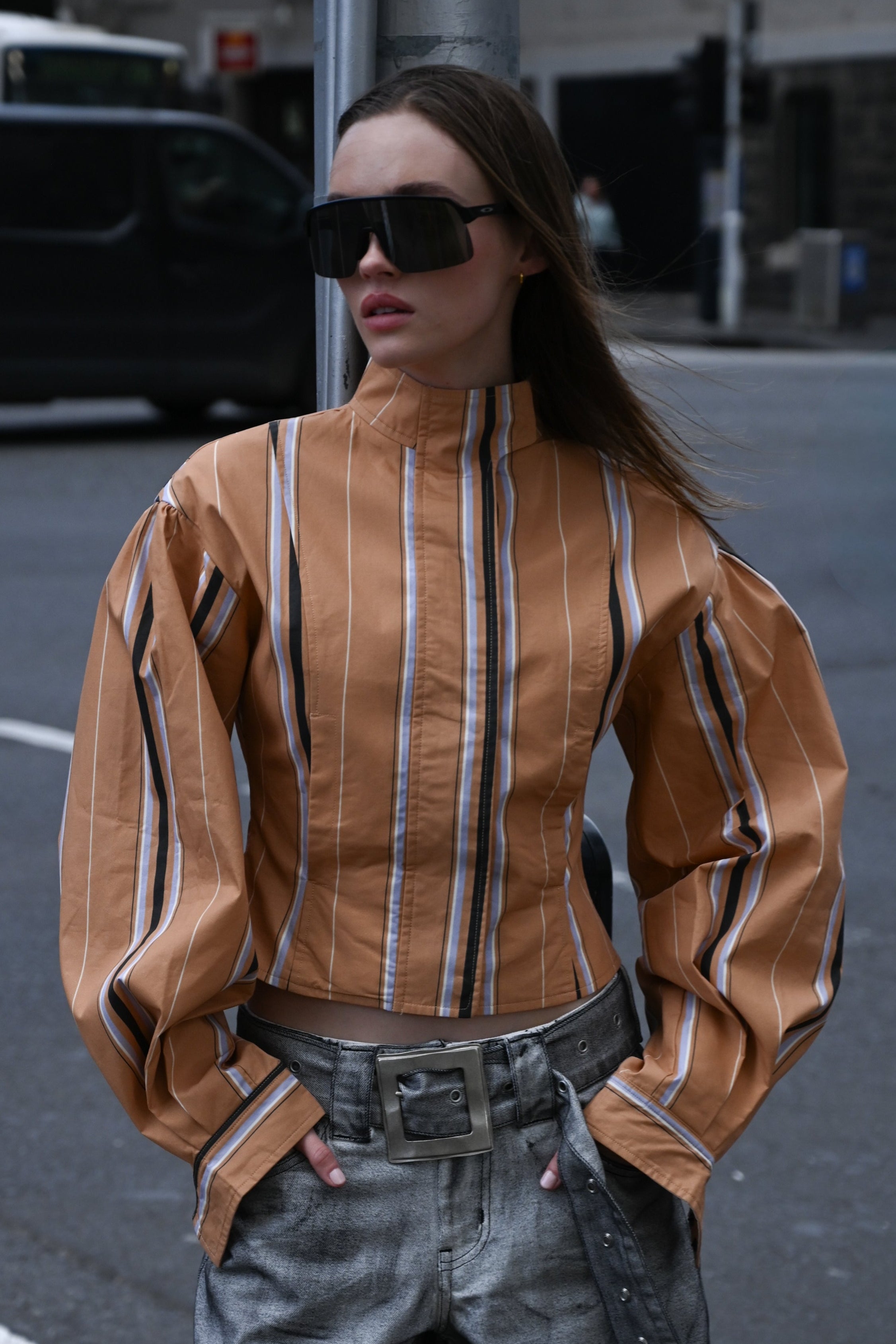 Mindy Cotton Jacket — Camel Striped