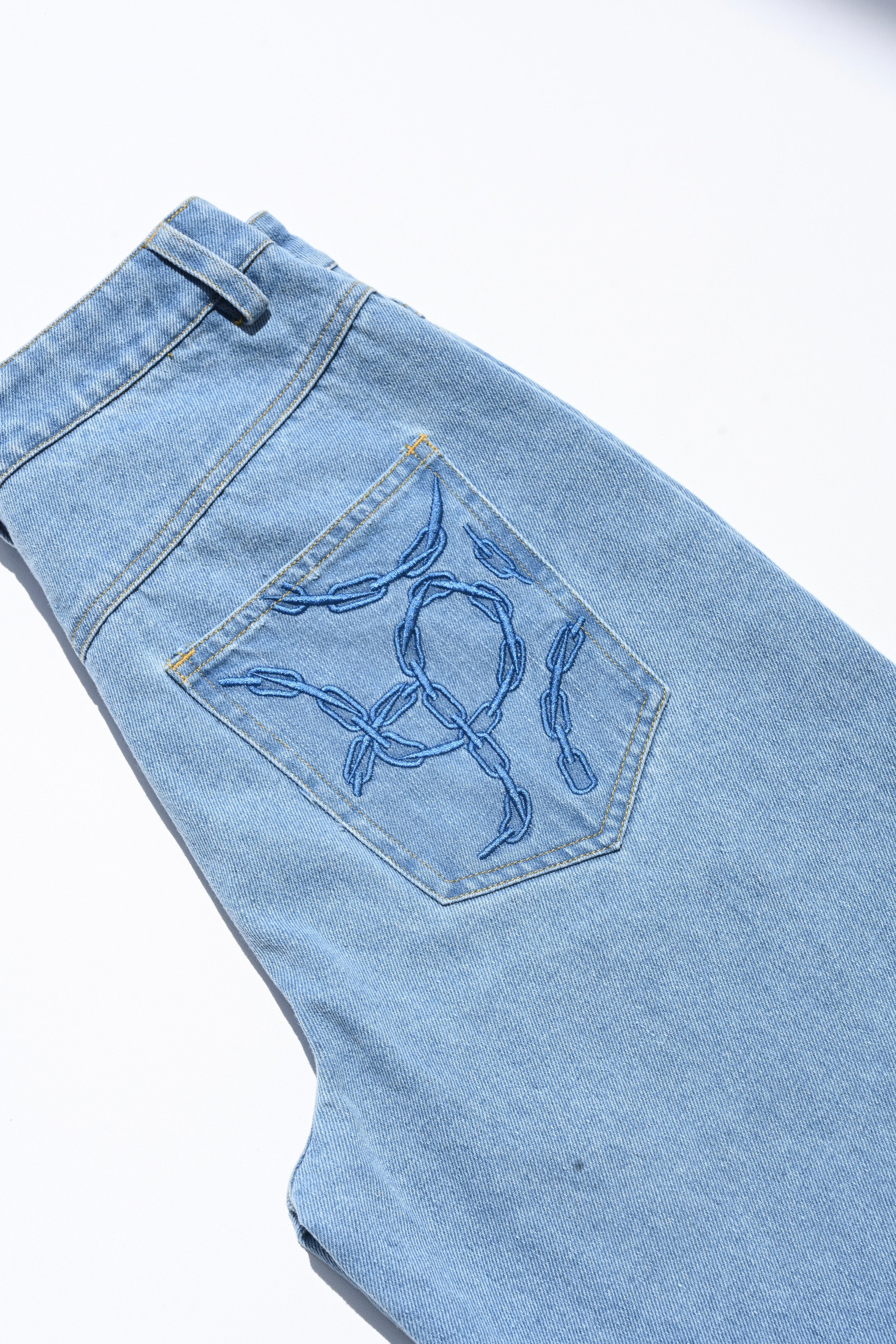 Bronco Embroidered Jeans — Light Wash
