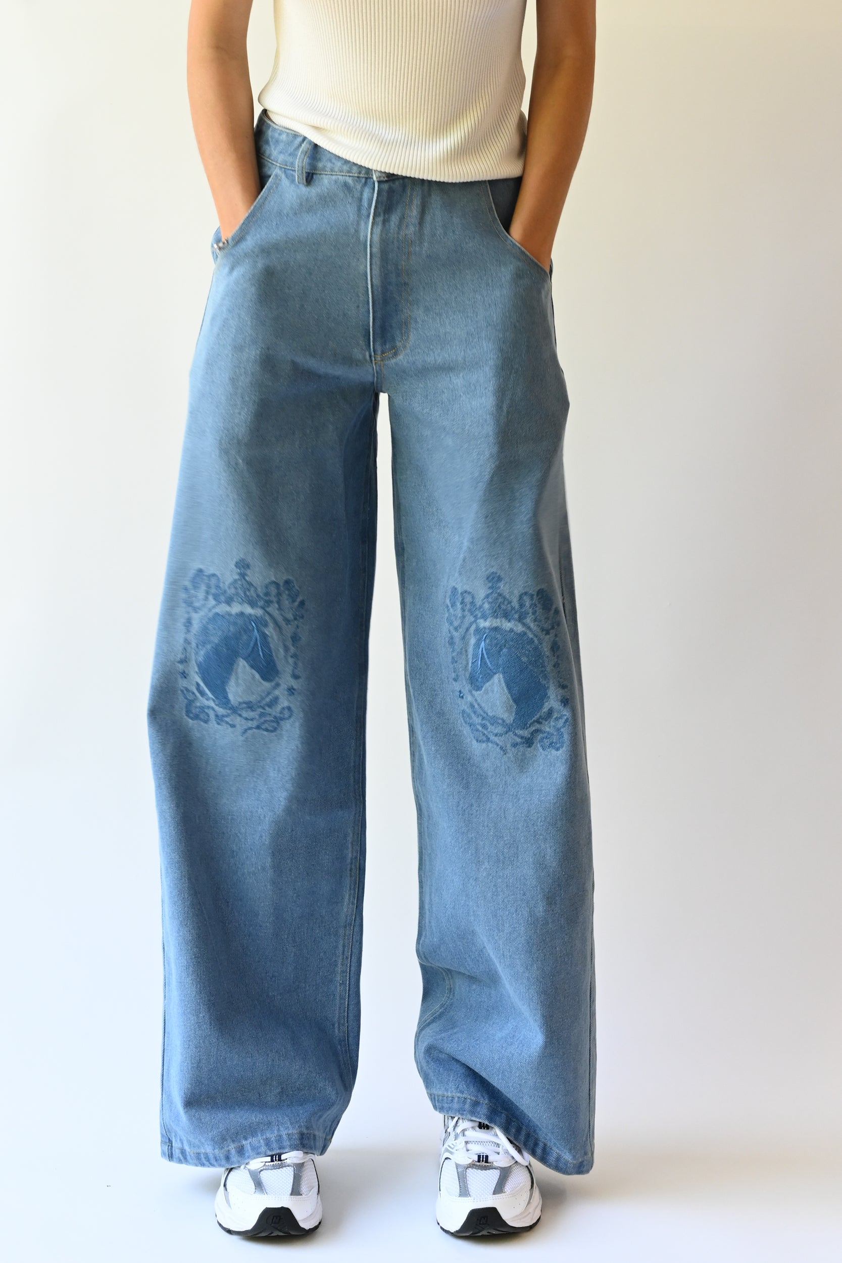 Bronco Embroidered Jeans — Light Wash