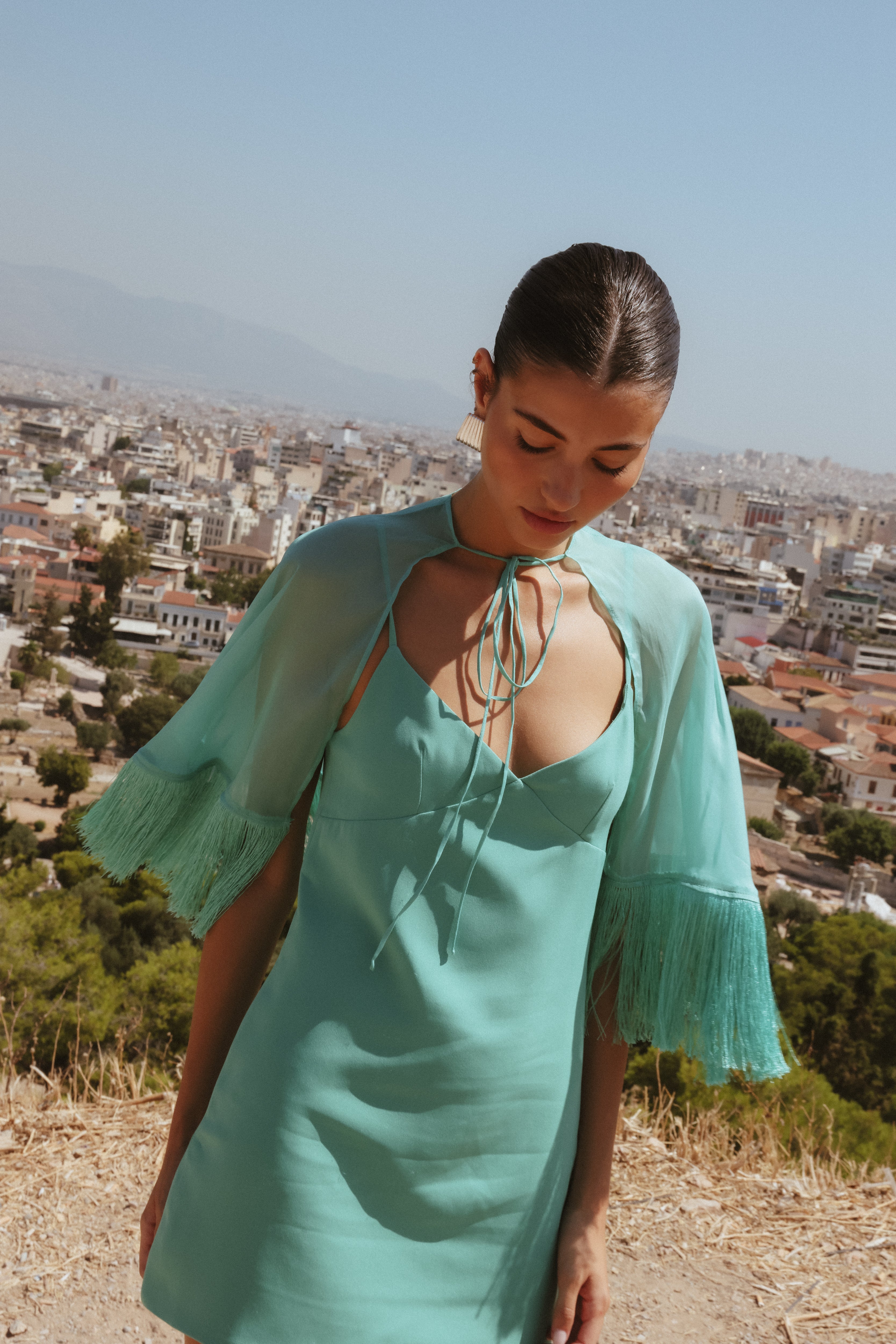 Callan Cape Dress — Teal
