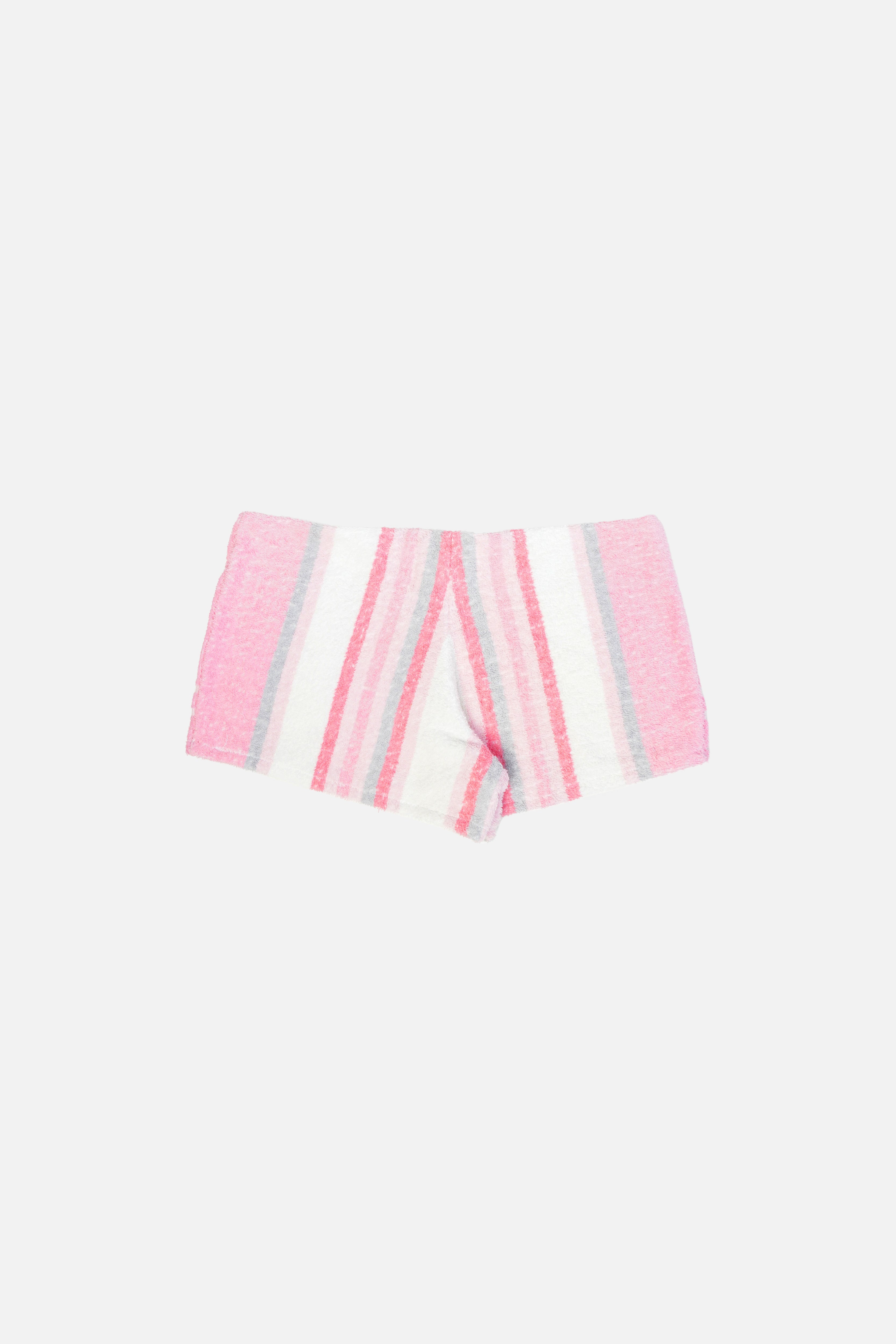 Towel Upcycled Mini Shorts — Pink Stripe