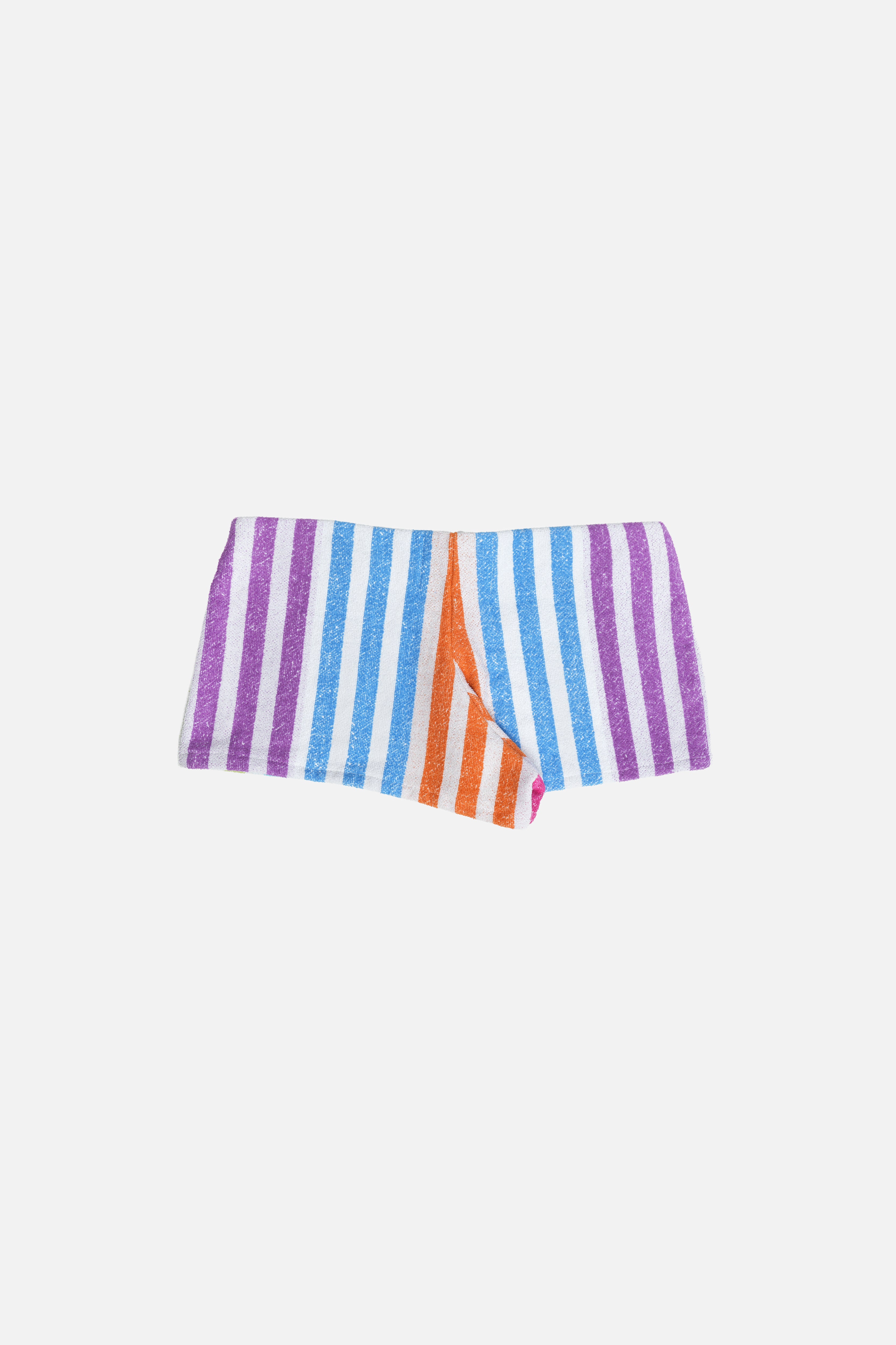 Towel Upcycled Mini Shorts — Rainbow Stripe