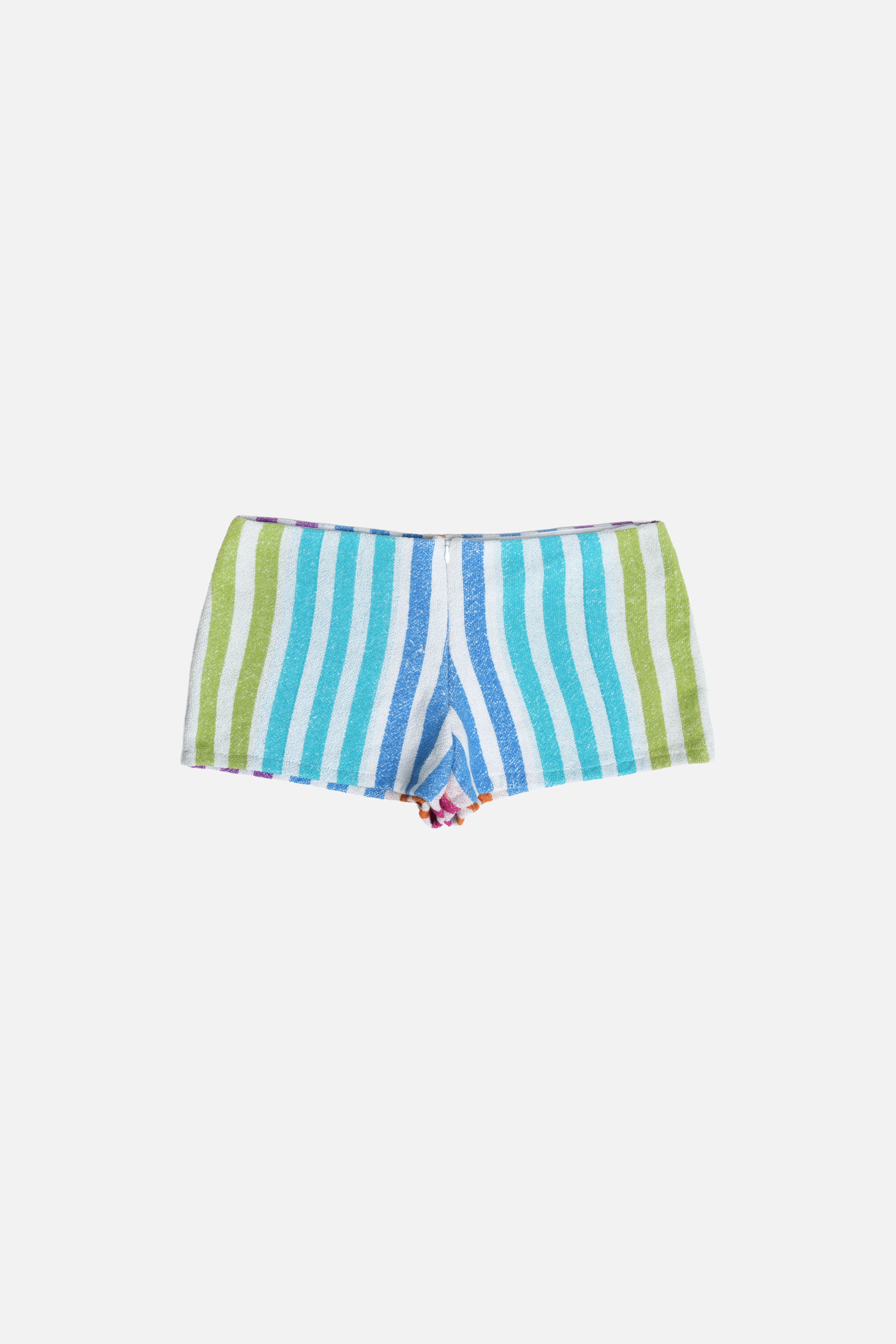 Towel Upcycled Mini Shorts — Rainbow Stripe