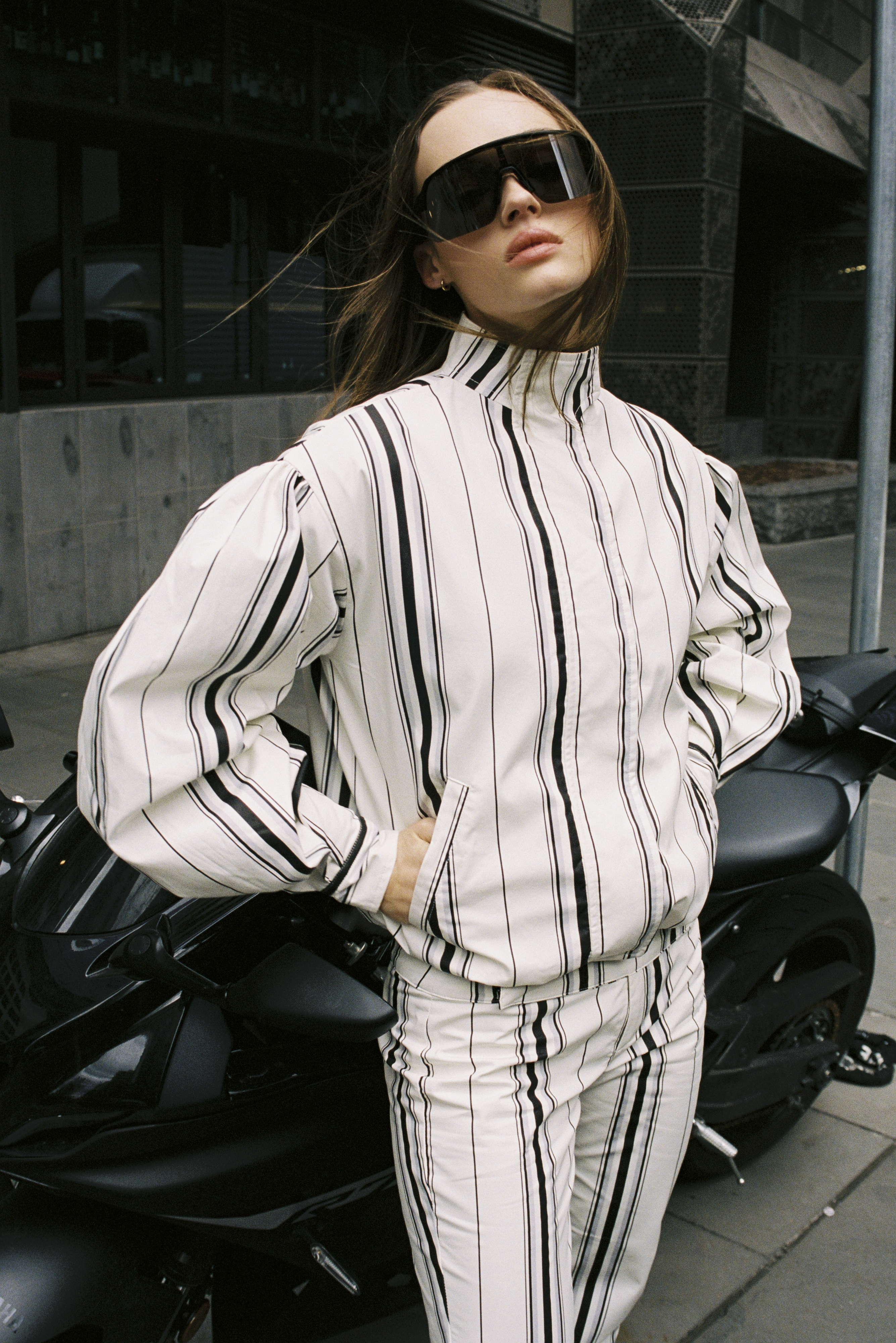 Stacy Cotton Boxy Jacket — Offwhite Striped