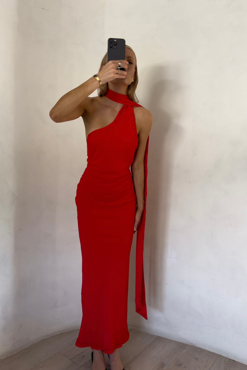 Hendricks jurk met één schouder - rood