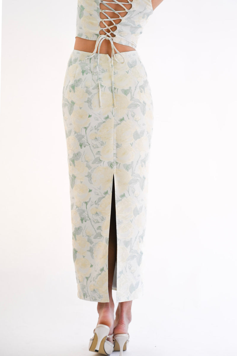 Harmony Midi Skirt — Sage Floral
