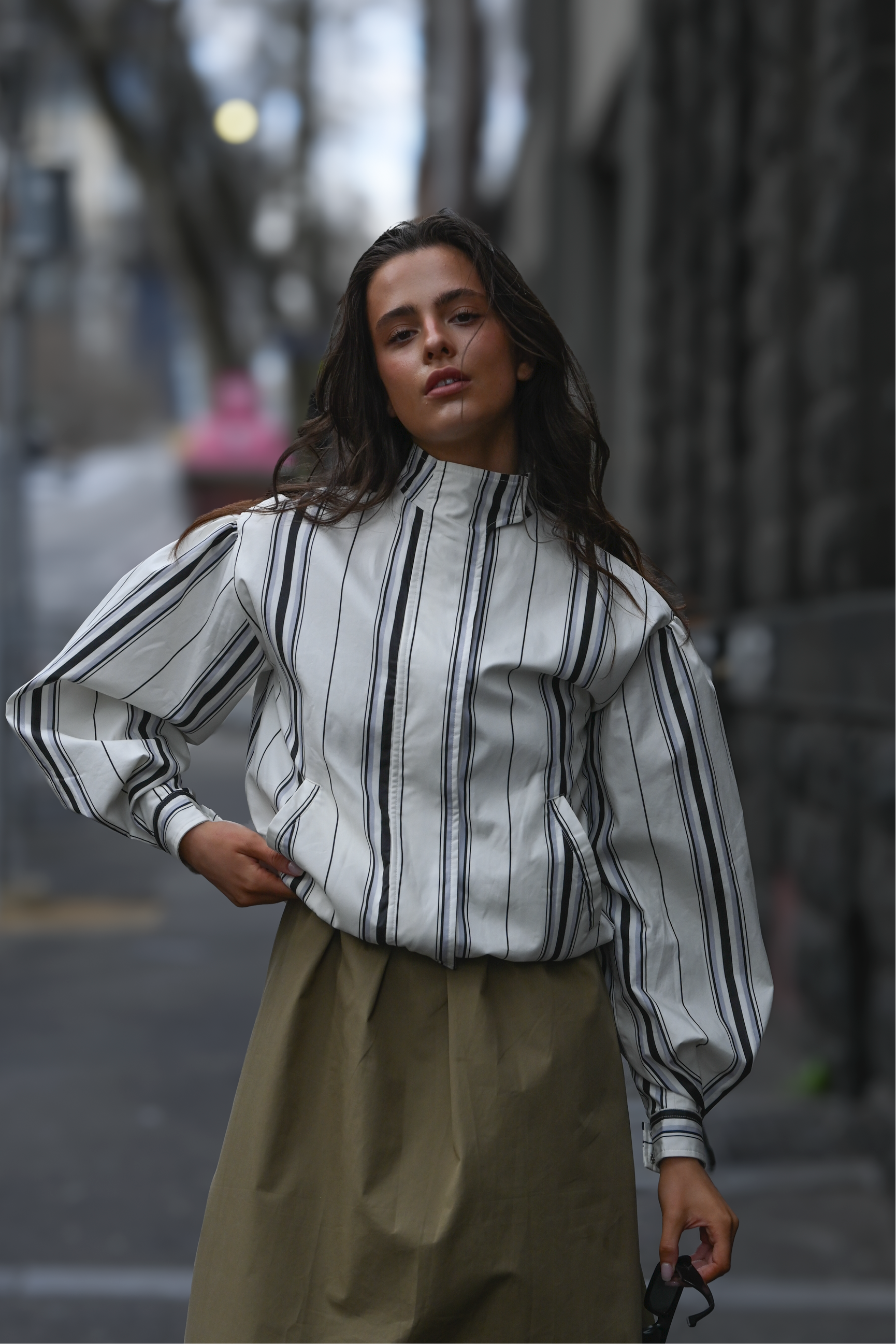 Stacy Cotton Boxy Jacket — Offwhite Striped