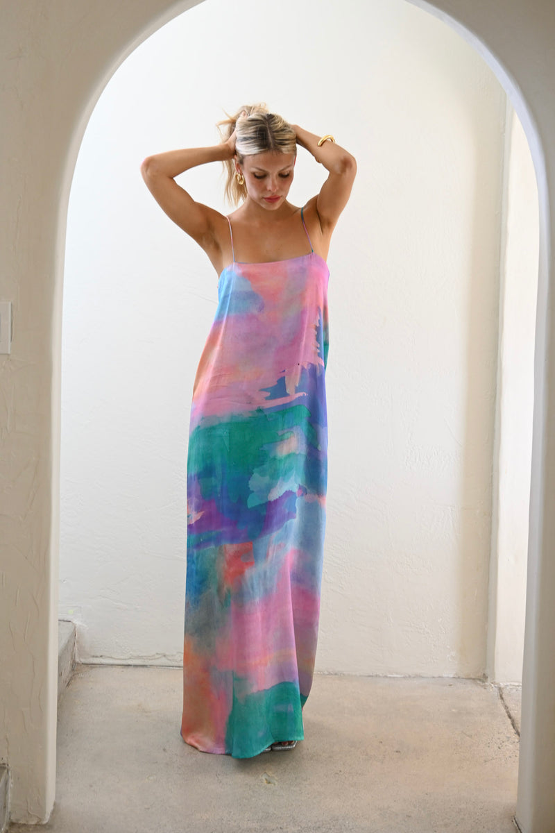 Cindy Maxi Shift Dress — Watercolor