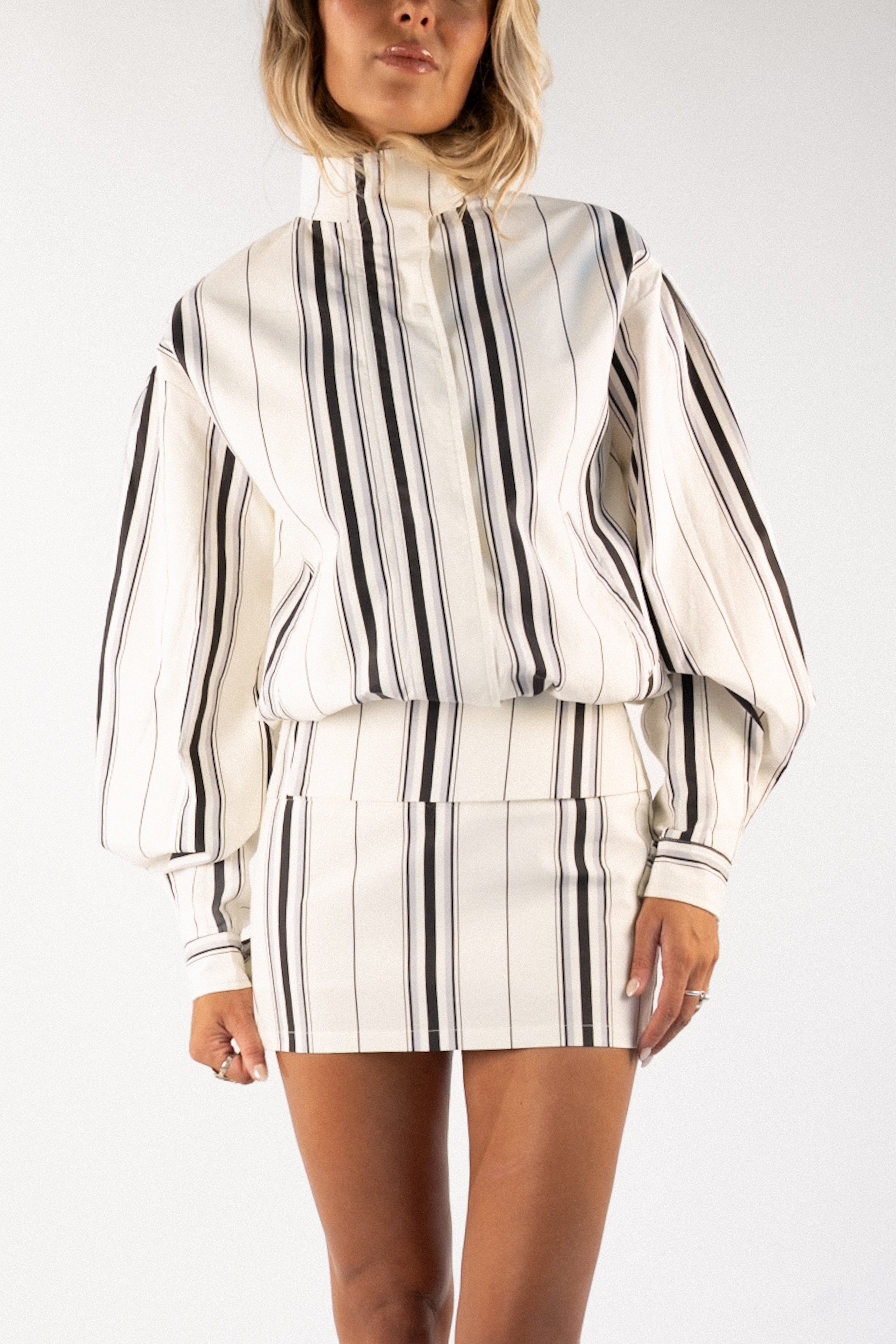 Stacy Cotton Boxy Jacket — Offwhite Striped
