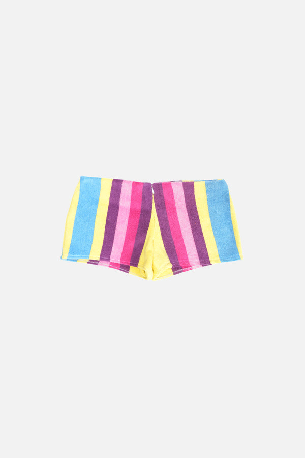 Towel Upcycled Mini Shorts — Block Stripe