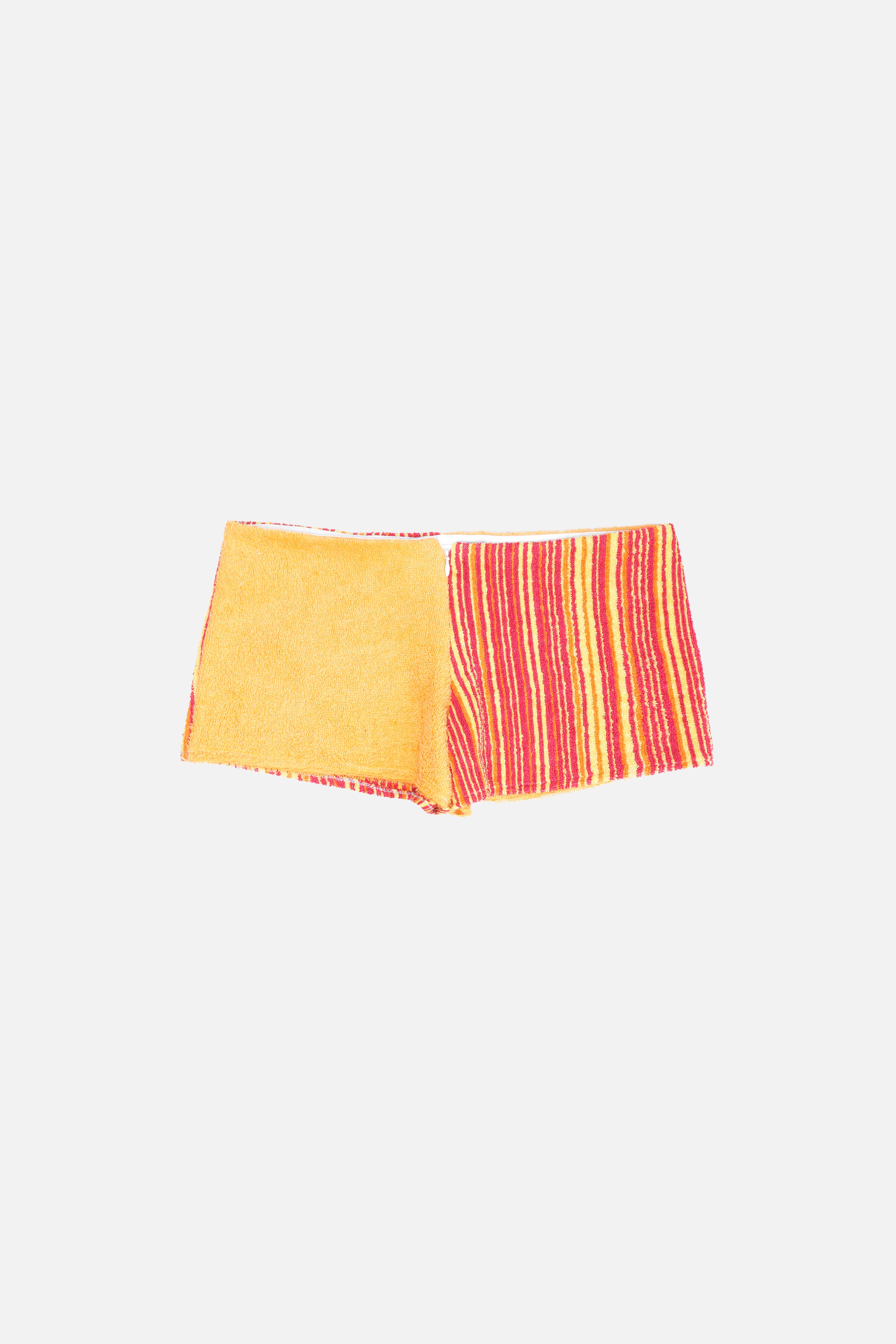 Towel Upcycled Mini Shorts — Colorblock Stripe