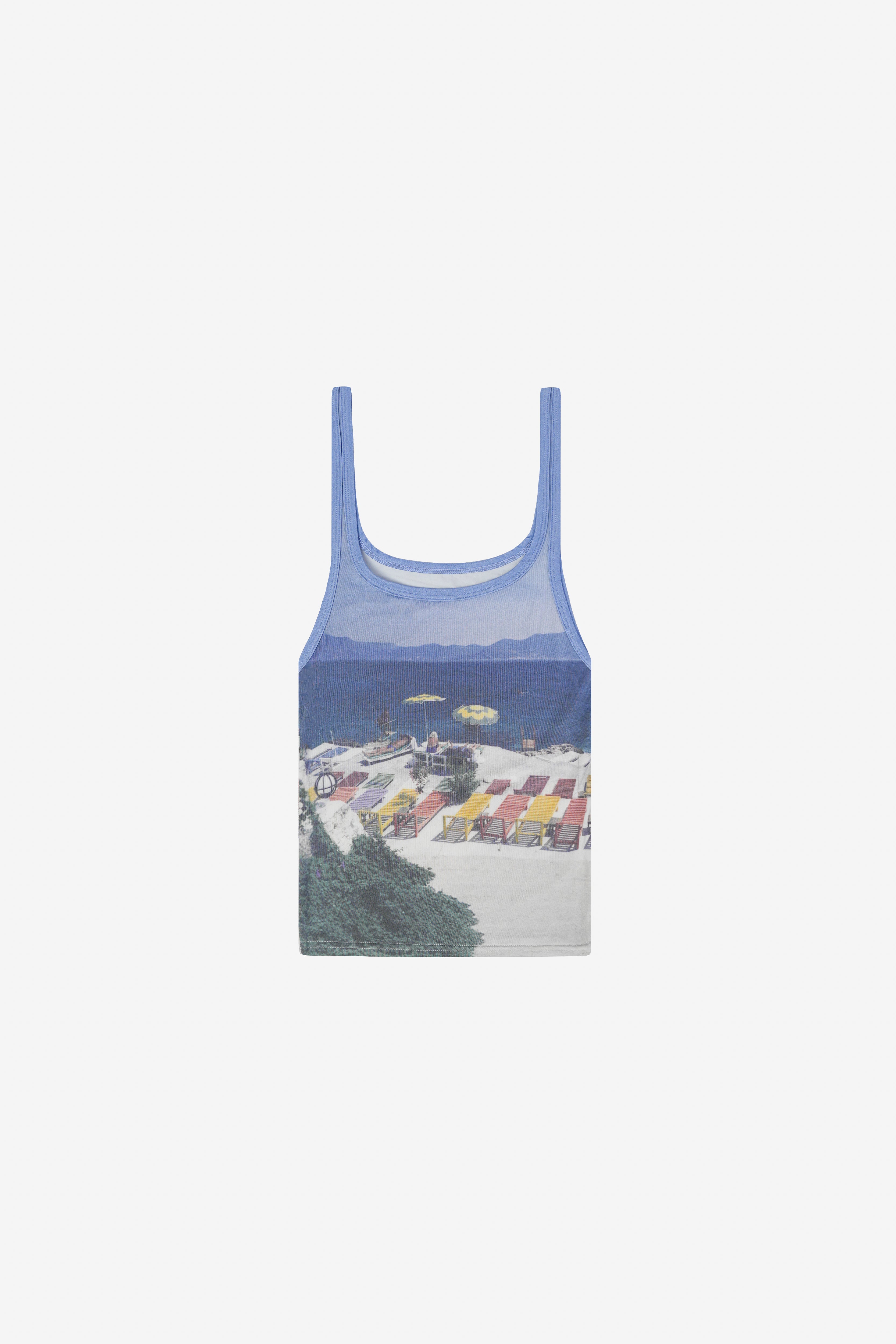 Fara Tank — slim tank printed with an aerial Mediterranean seascape