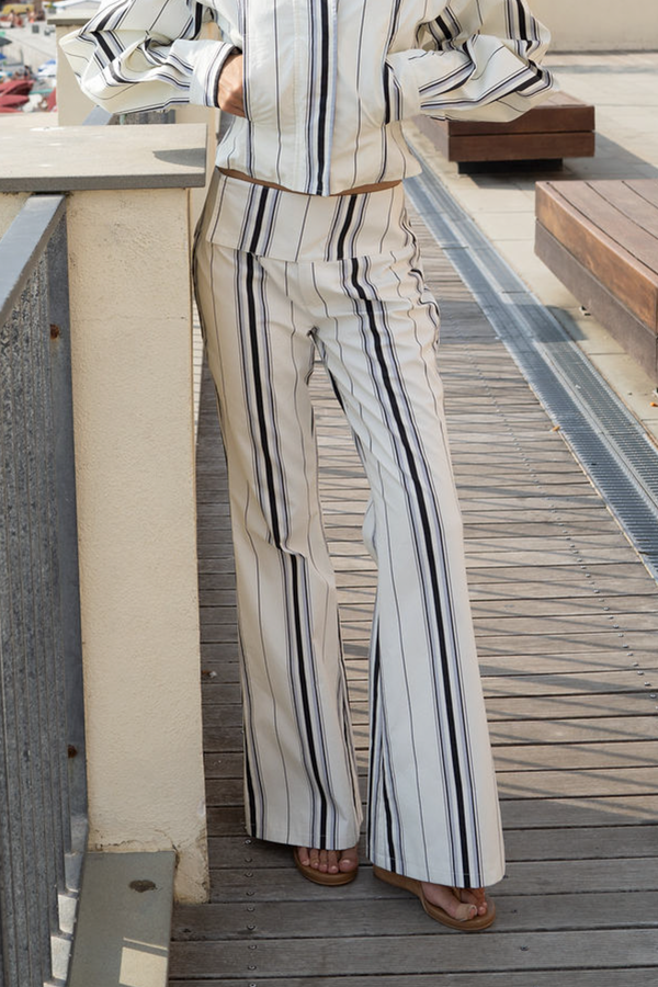 Tilly Cotton Trouser — Offwhite Striped