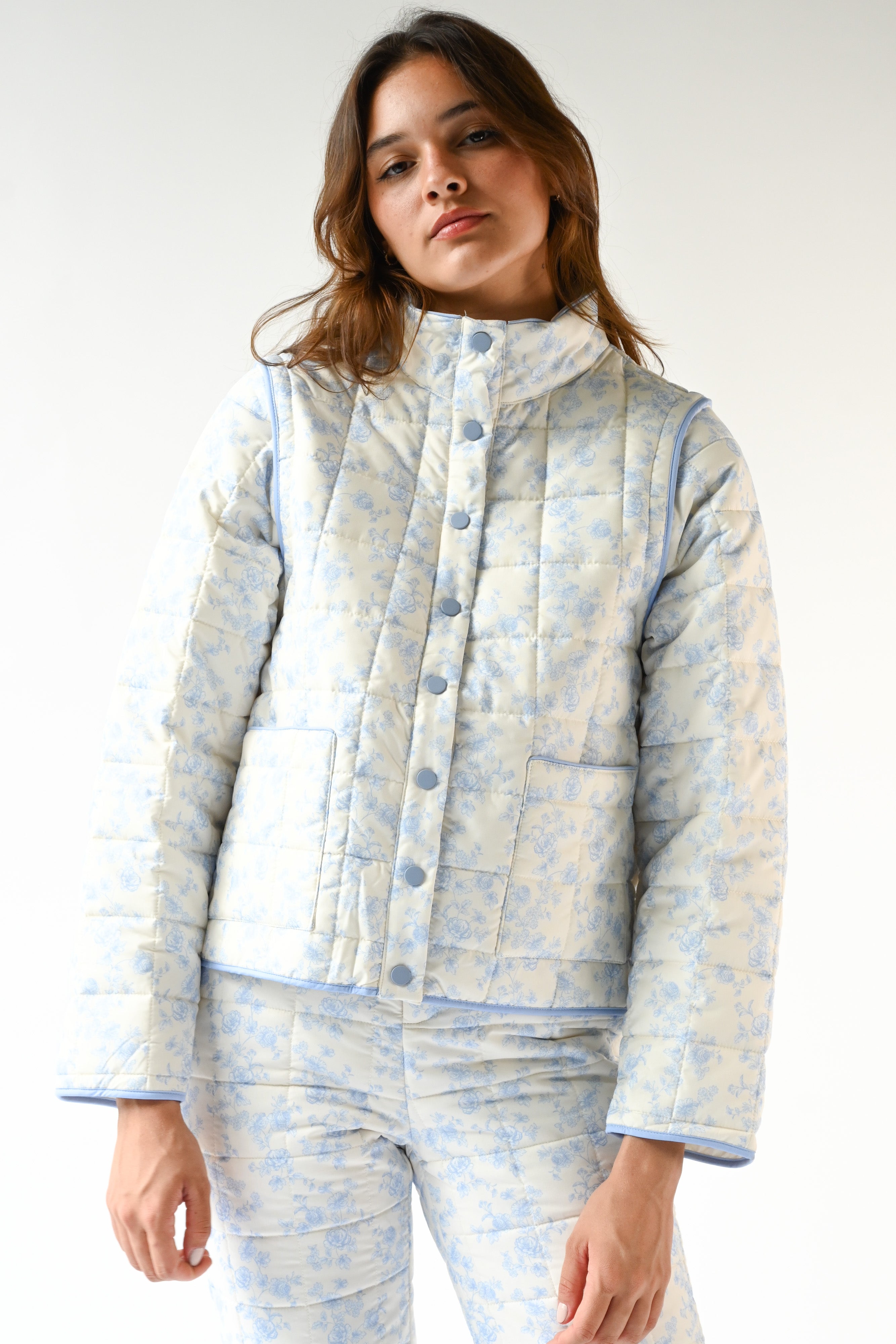 Amelia Quilted Convertible Jacket — Blue Toile