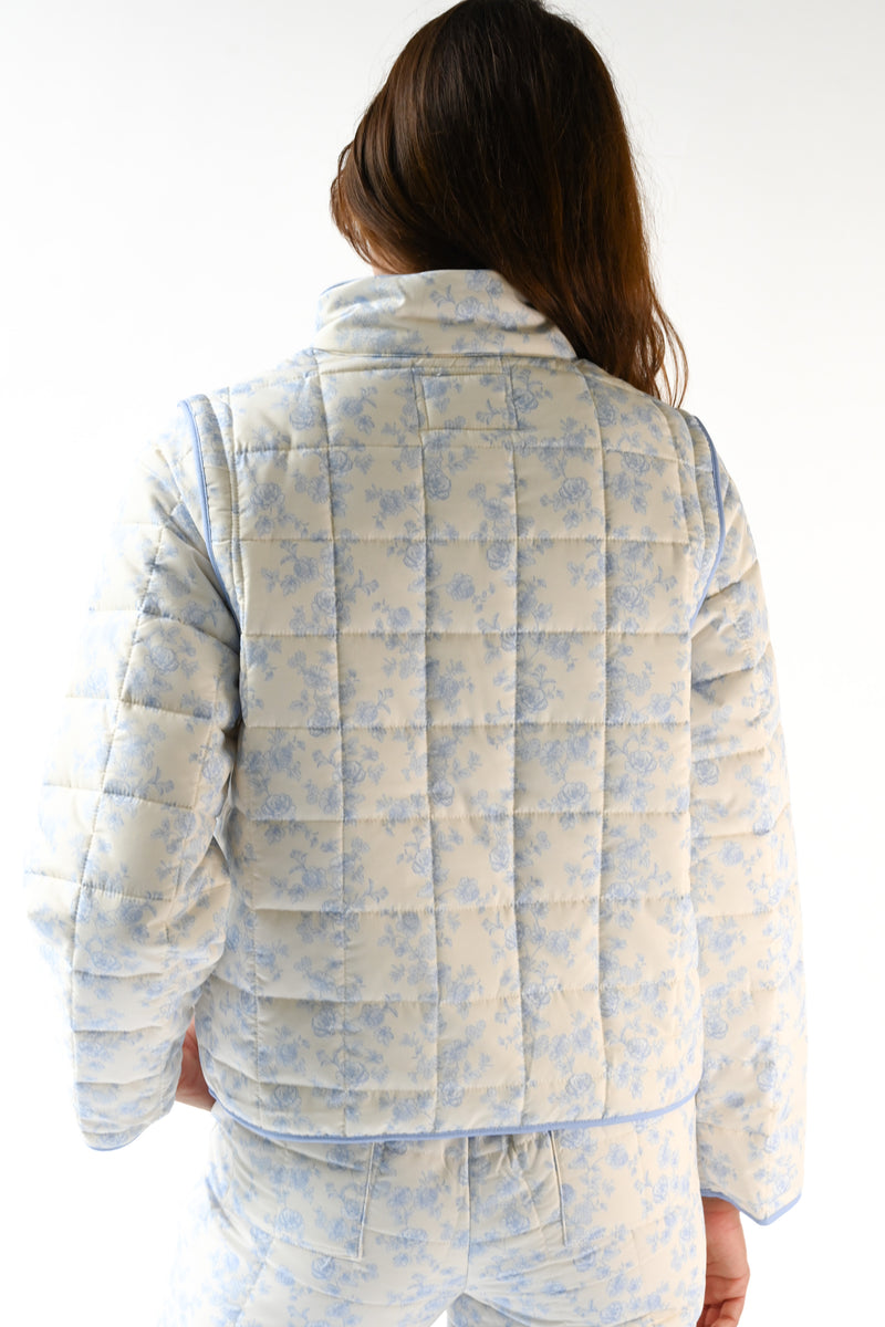 Amelia Quilted Convertible Jacket — Blue Toile