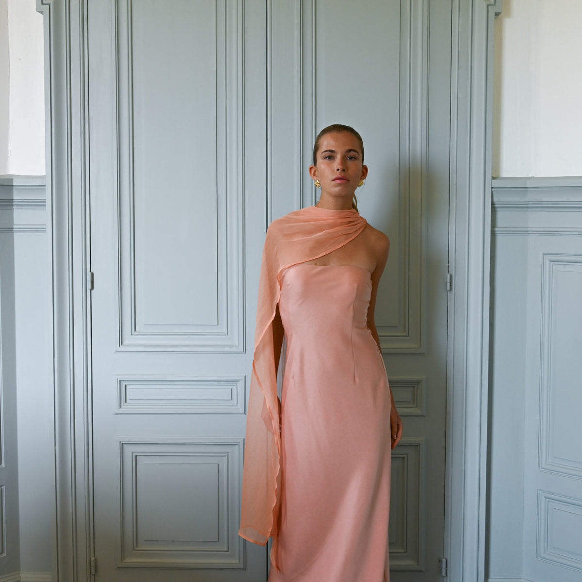 green emerald velvet dress Vitoria Cape Dress — Peach
