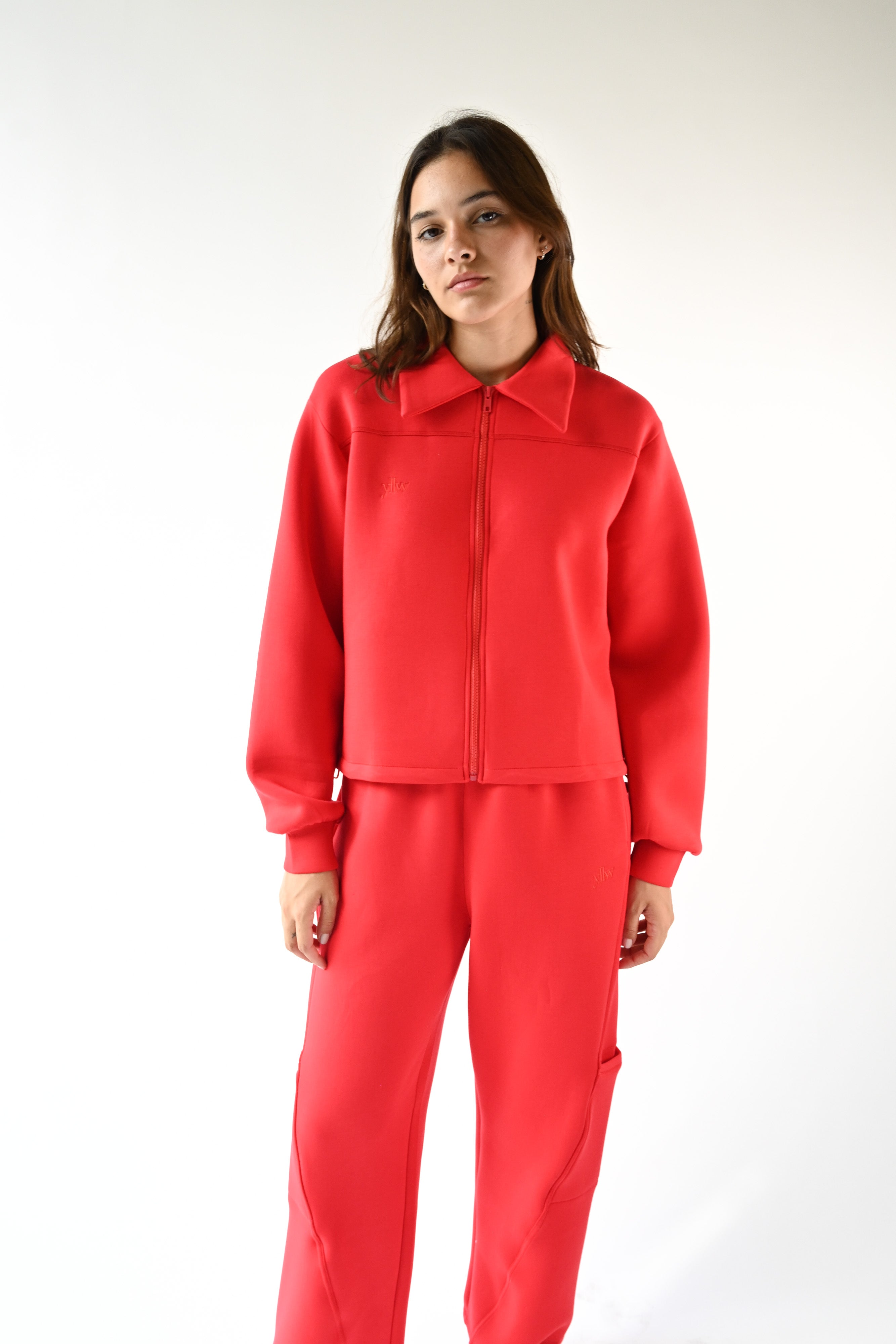 Kasey Scuba Zip Up Jacket — Ruby