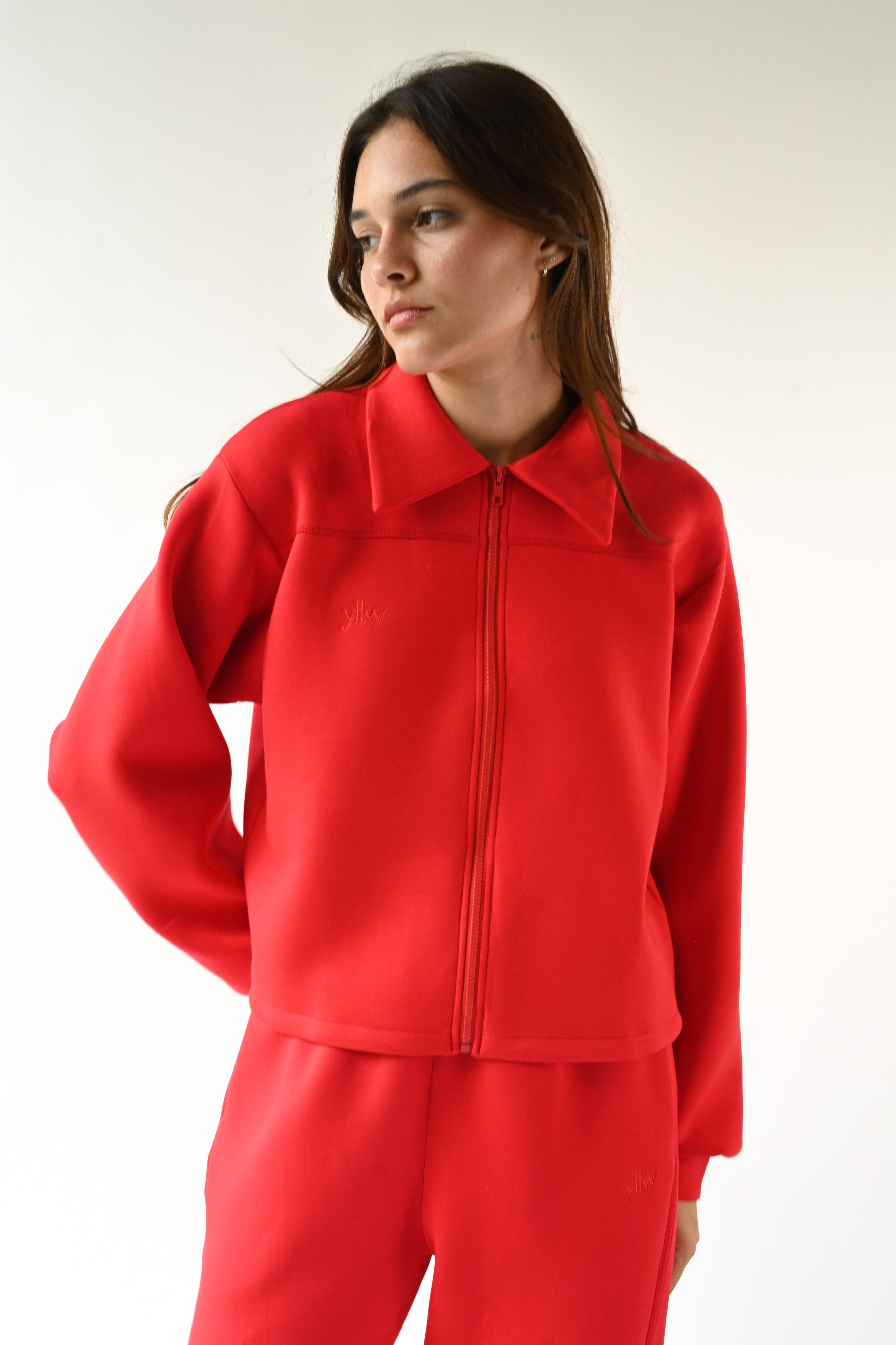 Kasey Scuba Zip Up Jacket — Ruby