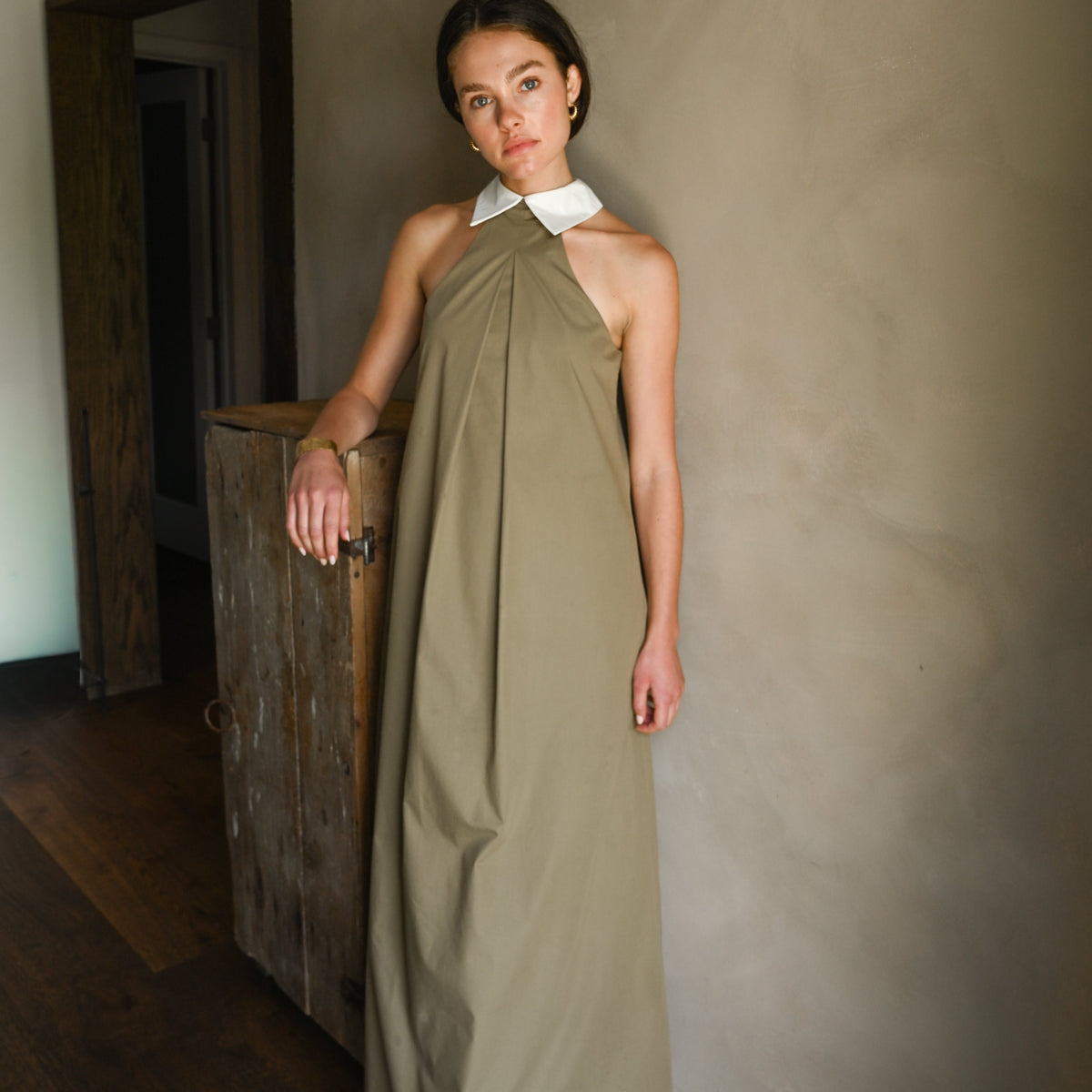 olive green poplin dress Jessica London Mixed Media Poplin Shirt Dress