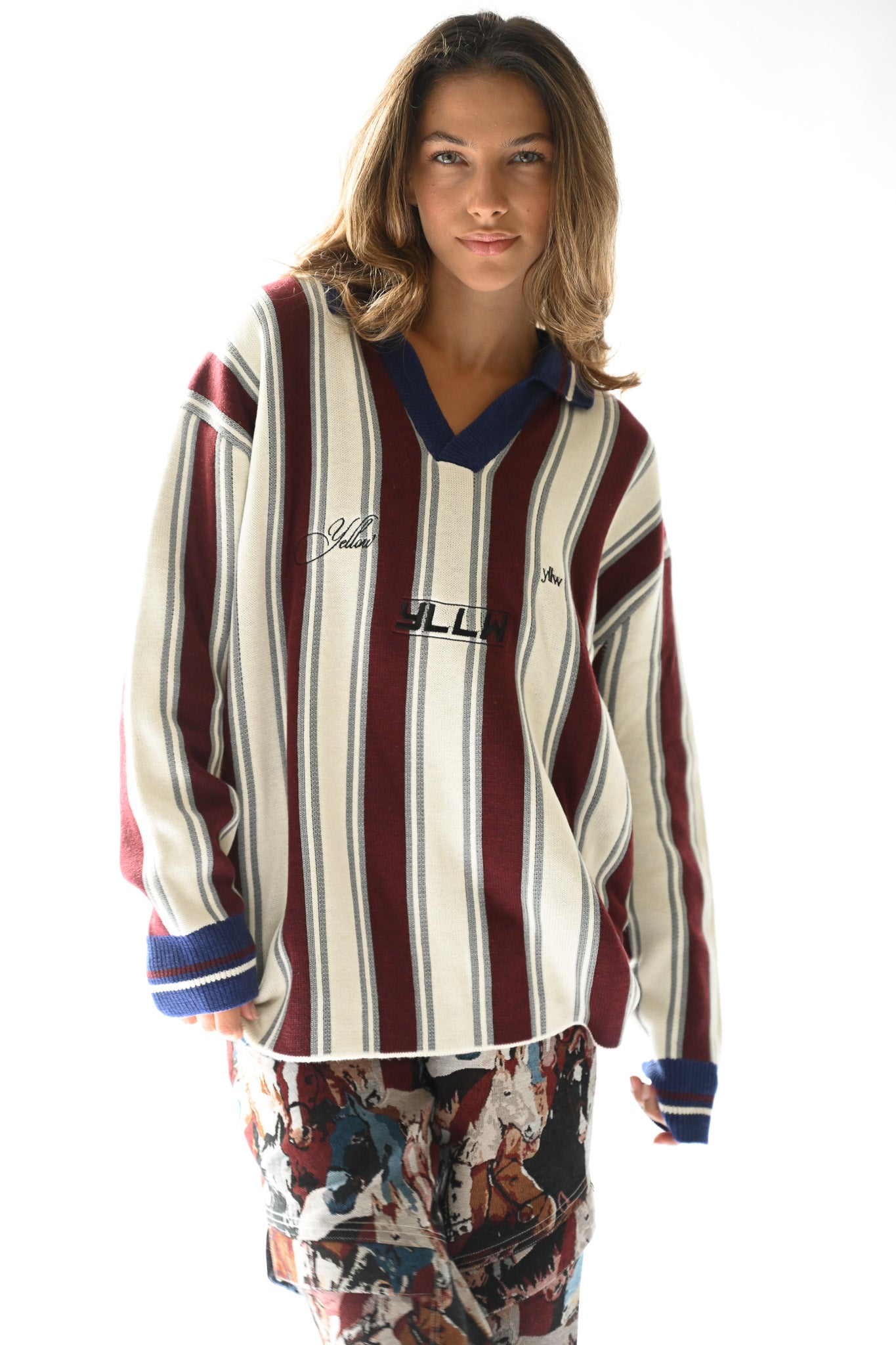 Racer Oversized Knit — Burgundy Stripe