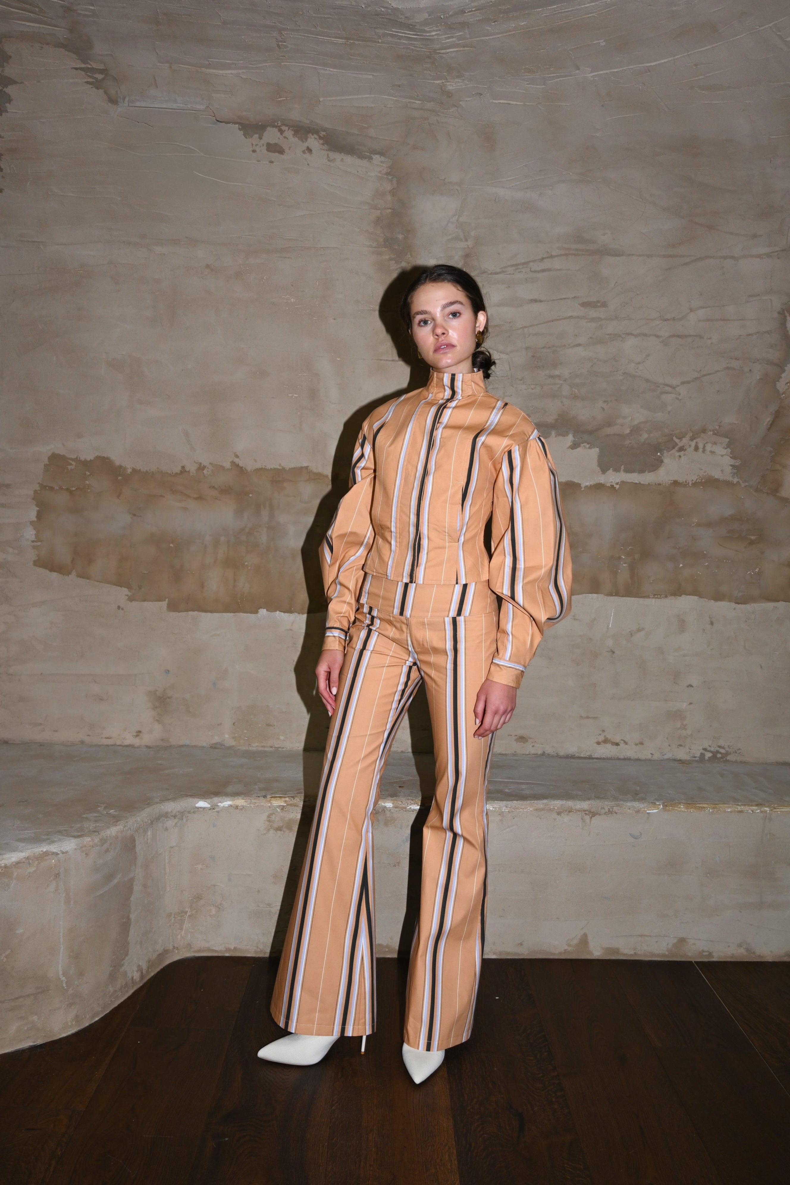 Mindy Cotton Jacket — Camel Striped