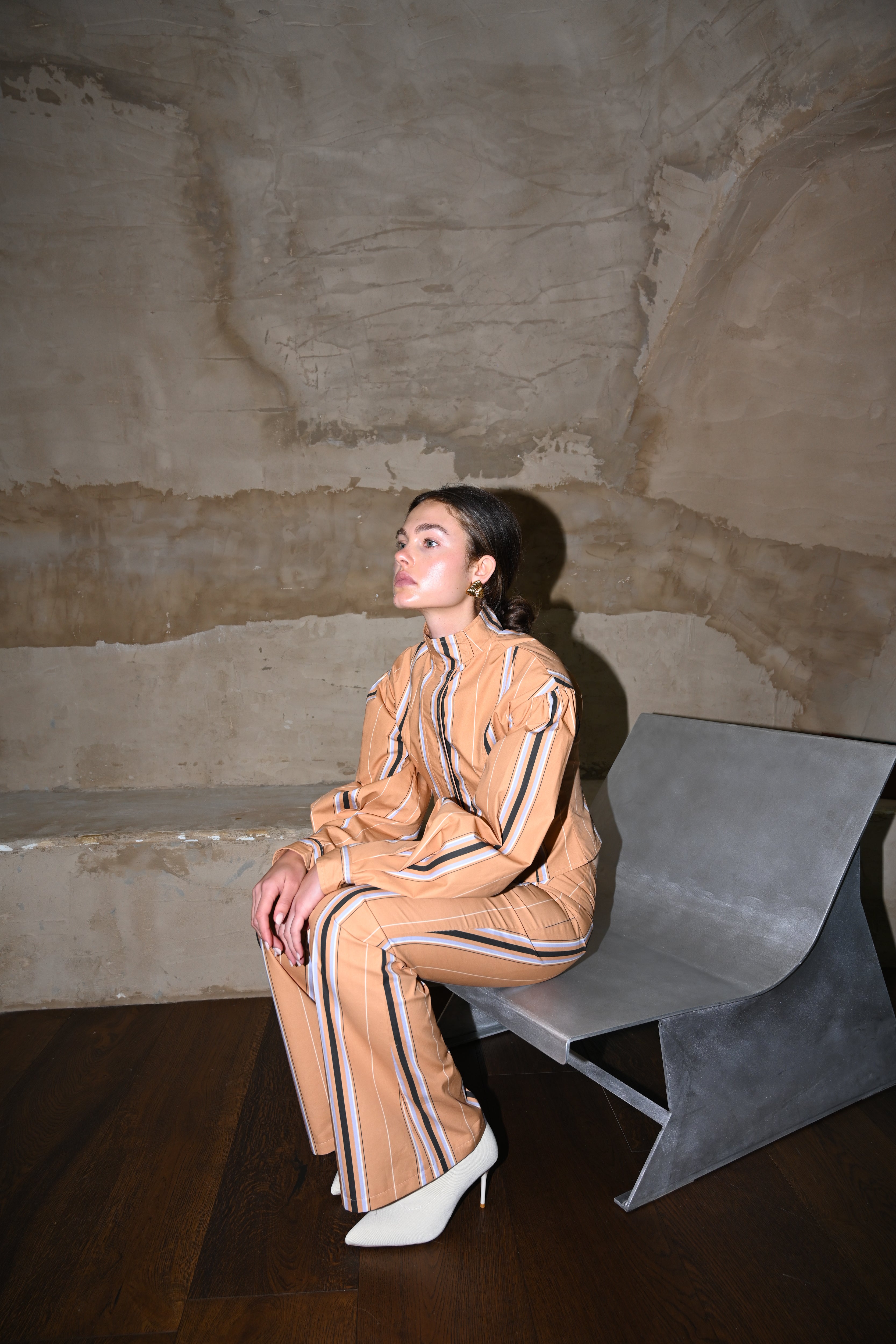 Mindy Cotton Jacket — Camel Striped