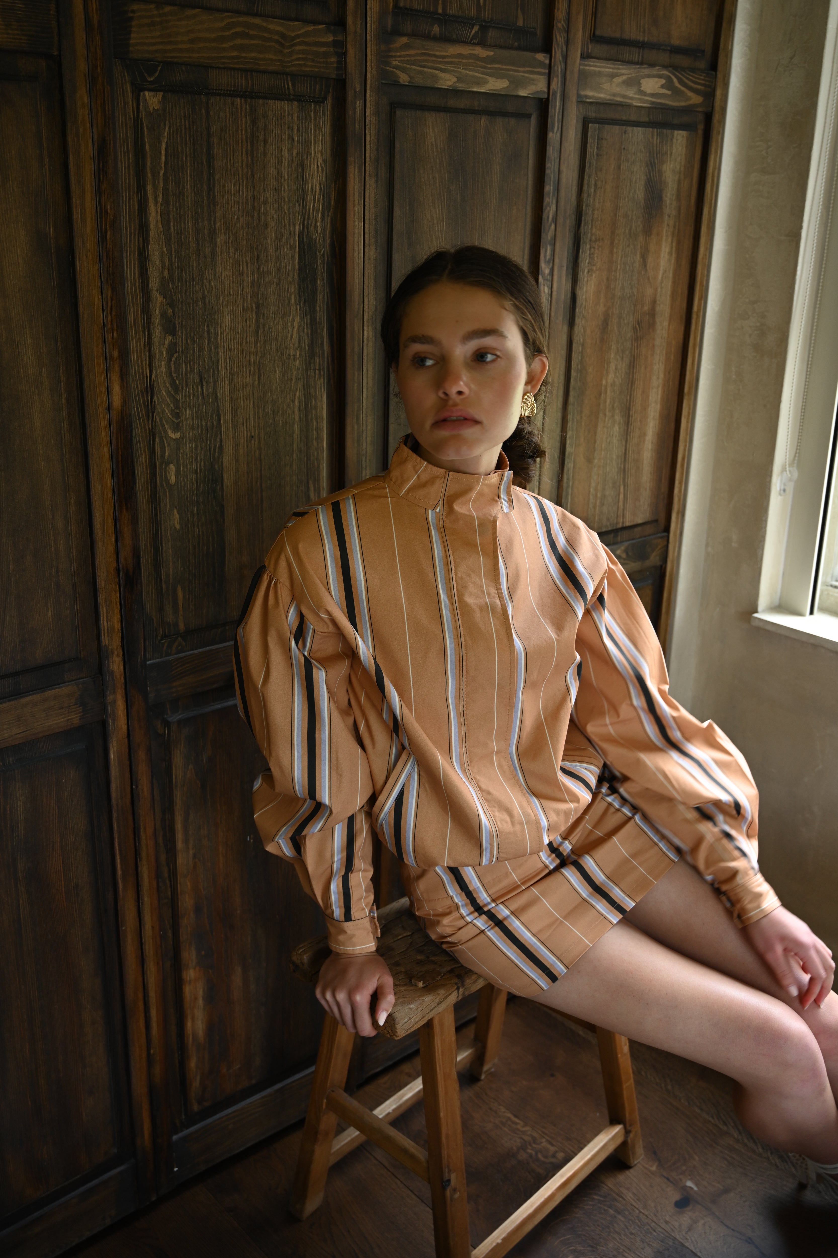 Owen Cotton Skort — Camel Striped