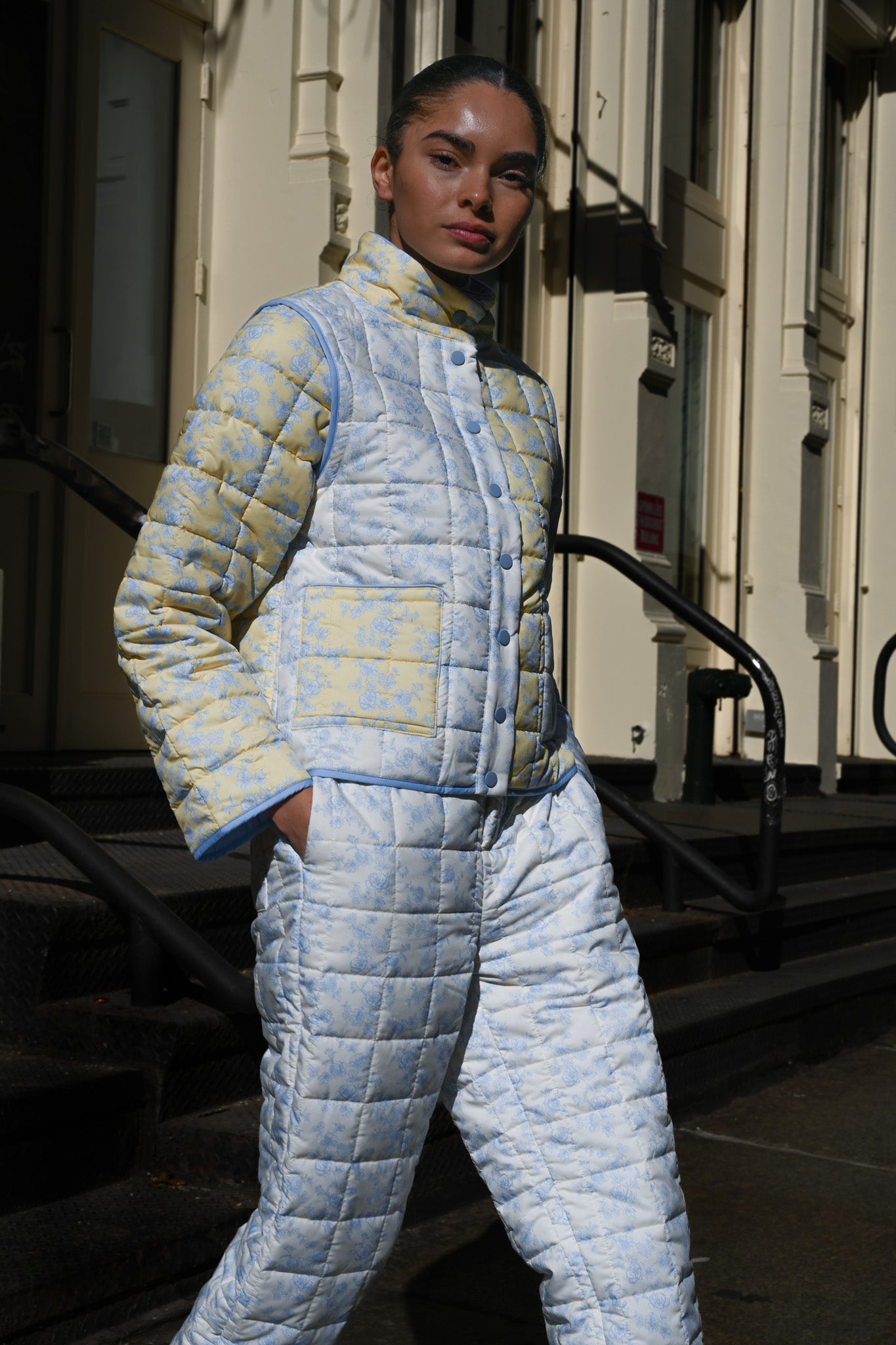 Ada Quilted Joggers — Blue Toile