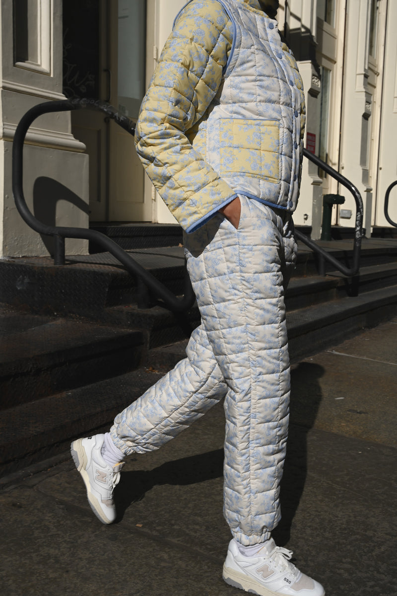 Ada Quilted Joggers — Blue Toile – Yellow The Label