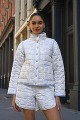 Amelia Quilted Convertible Jacket — Blue Toile (Preorder)