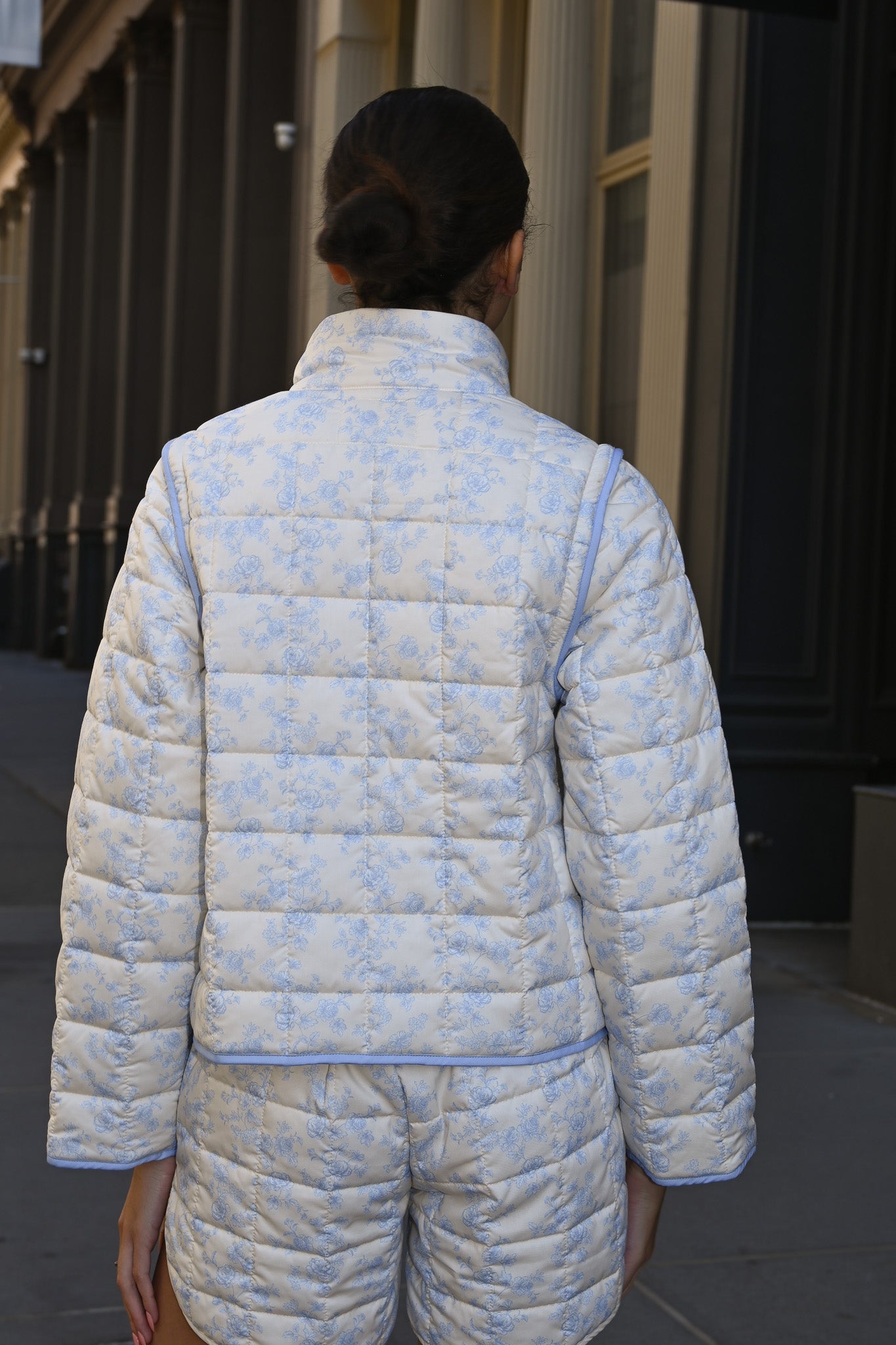 Amelia Quilted Convertible Jacket — Blue Toile