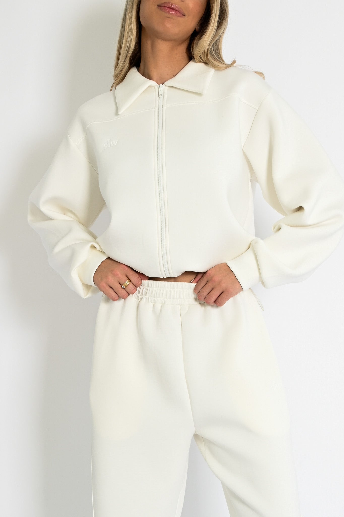 Kasey Scuba Zip Up Jacket — Offwhite