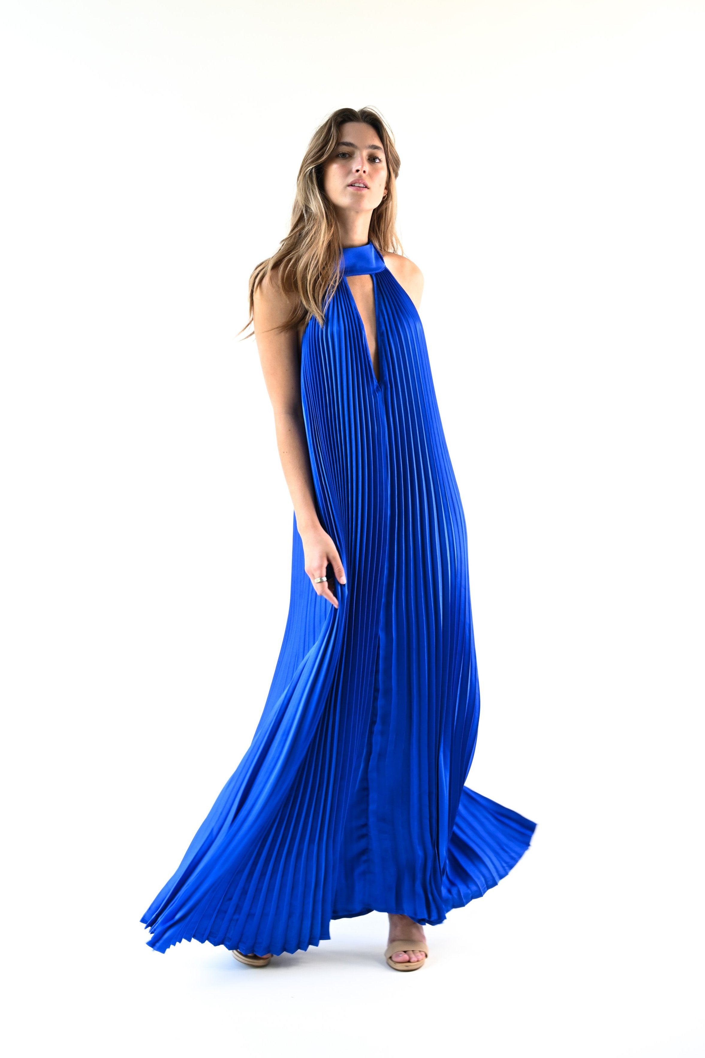 Valley Pleated Dress — Cobalt