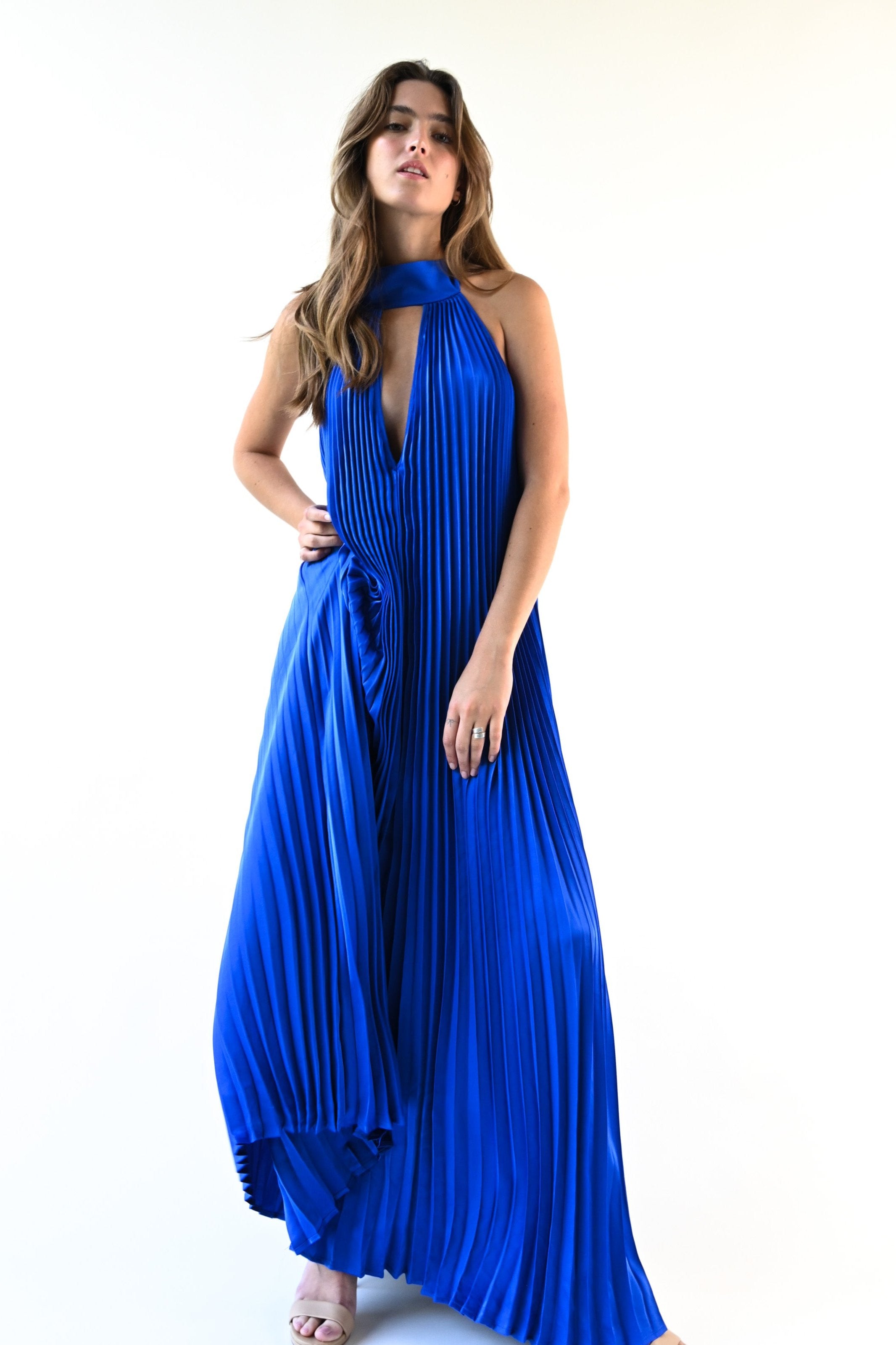 Valley Pleated Dress — Cobalt