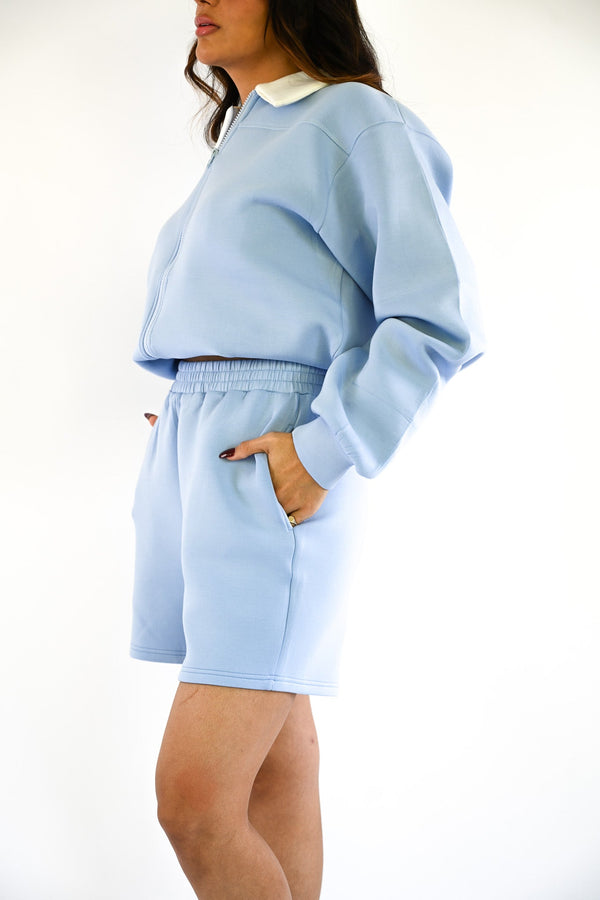 Ollie Knit Neoprene Shorts — Sky