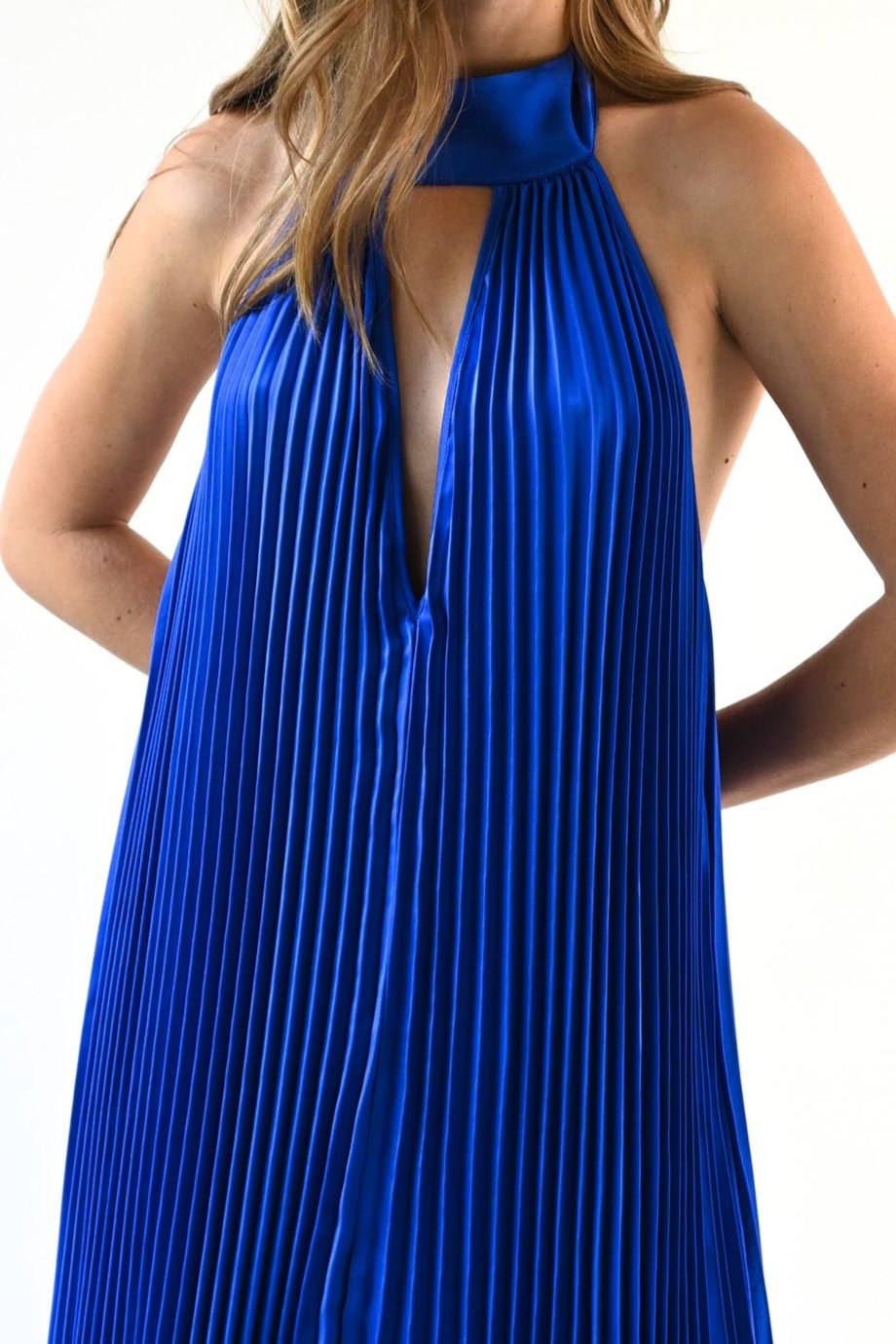 Valley Pleated Dress — Cobalt